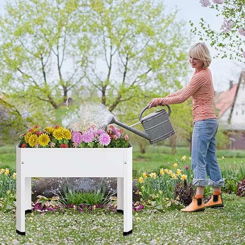 Miniatura 3 de Cama de jardín elevada con patas desmontables, maceta de metal elevada para cultivar hierbas frescas, verduras, flores, suculentas y otras plantas
