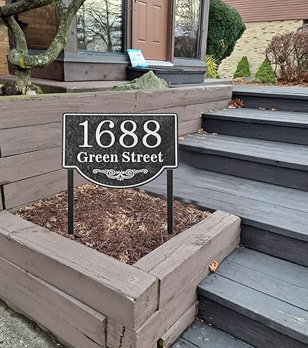 Miniatura 4 de Letrero de dirección personalizado montado en el césped, grandes opciones, placa de metal con número de casa, placa de dirección para patio, césped,