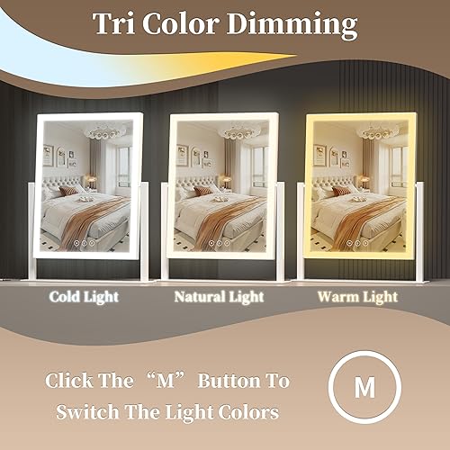 Miniatura 2 de Espejo de maquillaje iluminado de 16.9 x 14 pulgadas, espejo de tocador con luces, tres modos de iluminación de color y espejo de aumento de 10X,