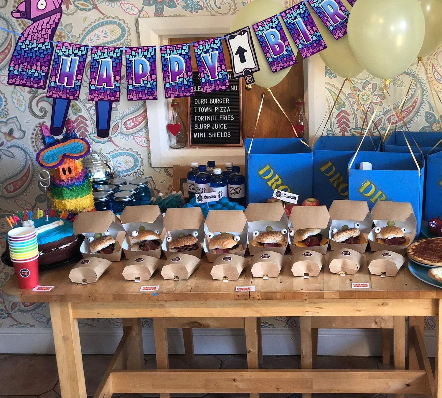 Gaming Birthday Party Banner Decorations, Video Games Happy Birthday Decorations Party Supplies Favors Gifts Party Decor