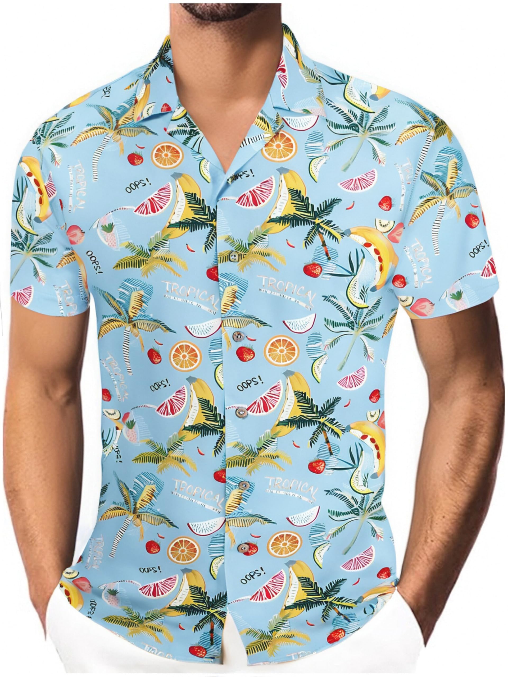 Damipow Mens Unique Pattern Hawaiian Shirt Beach Tropical Button Up Shirts Vacation Cruise Hawaii Summer Clothes