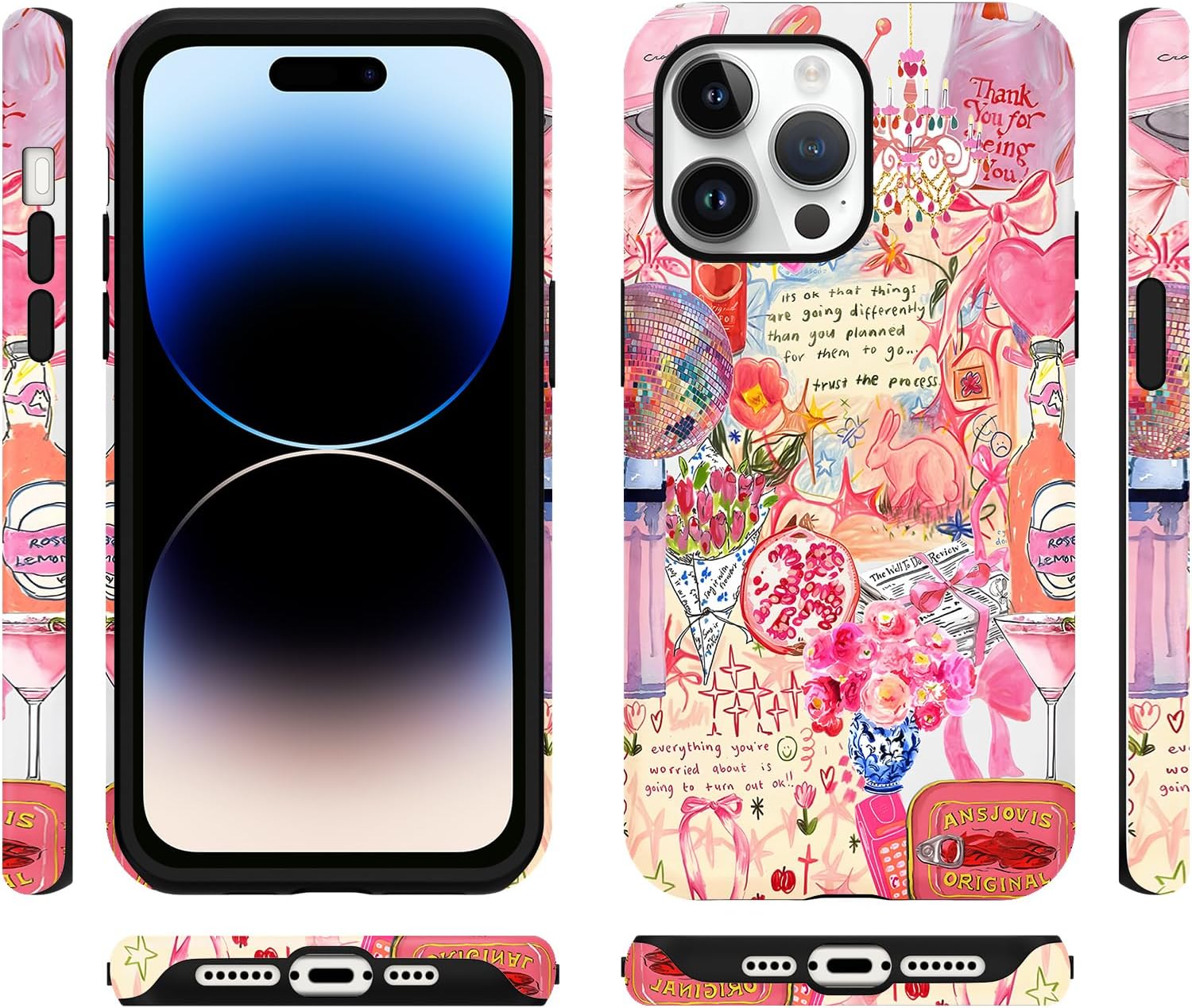 Case Compatible with iPhone 14 Pro 6.1", Pink Cute Bows Coquette Aesthetic Art Preppy Collage Phone Case, Protective Scratch Resistant Hybrid 2-Layer Hard Shell for Girl Women image 5