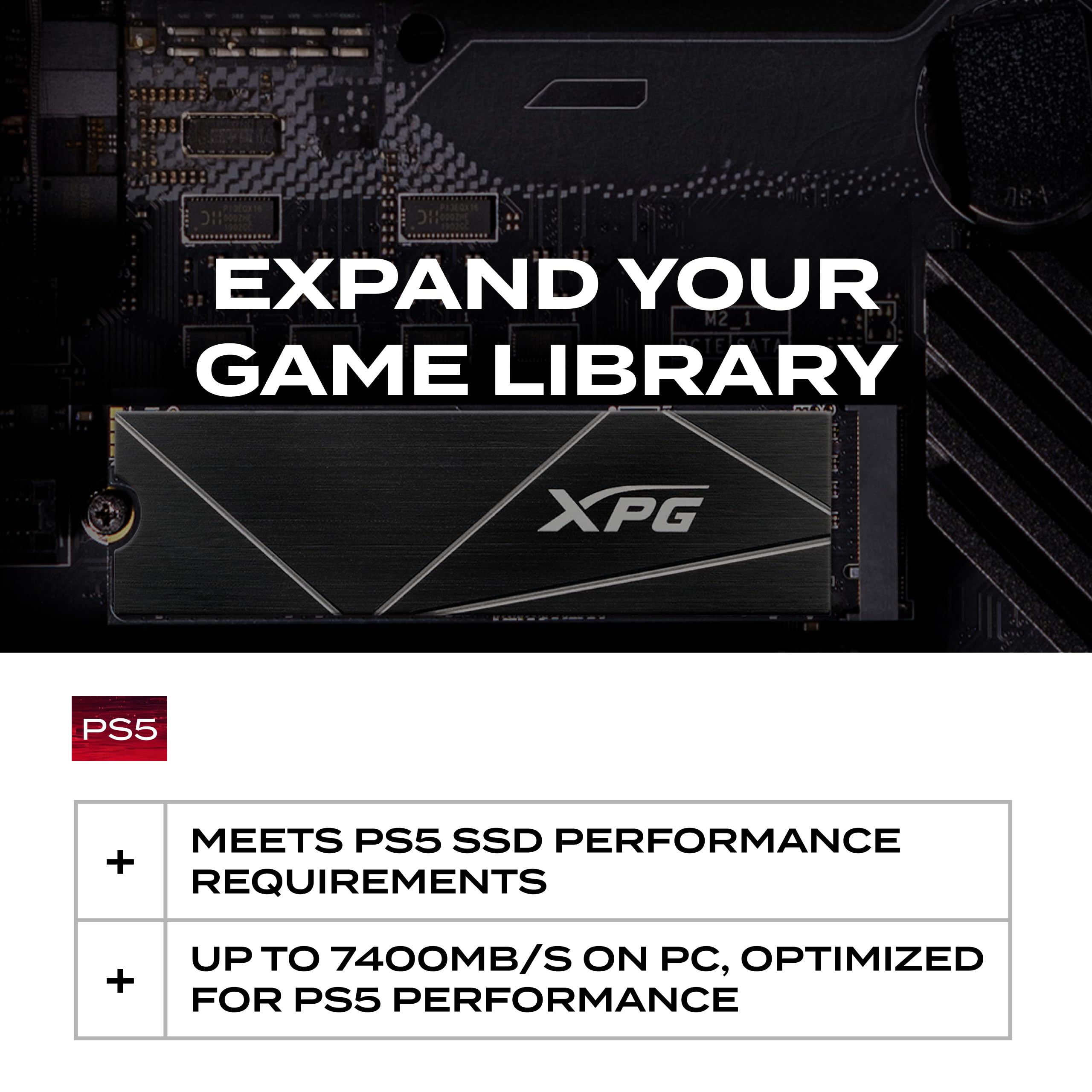 XPG ADATA GAMMIX S70 Blade 2TB PCIe Gen4x4 M.2 2280 SSD Schwarz- Heat Spreader- 3D-Grafikbearbeitung sowie High-End-Gaming PS5 upgradation AGAMMIXS70B-2T-CS, Festkörper-Laufwerk