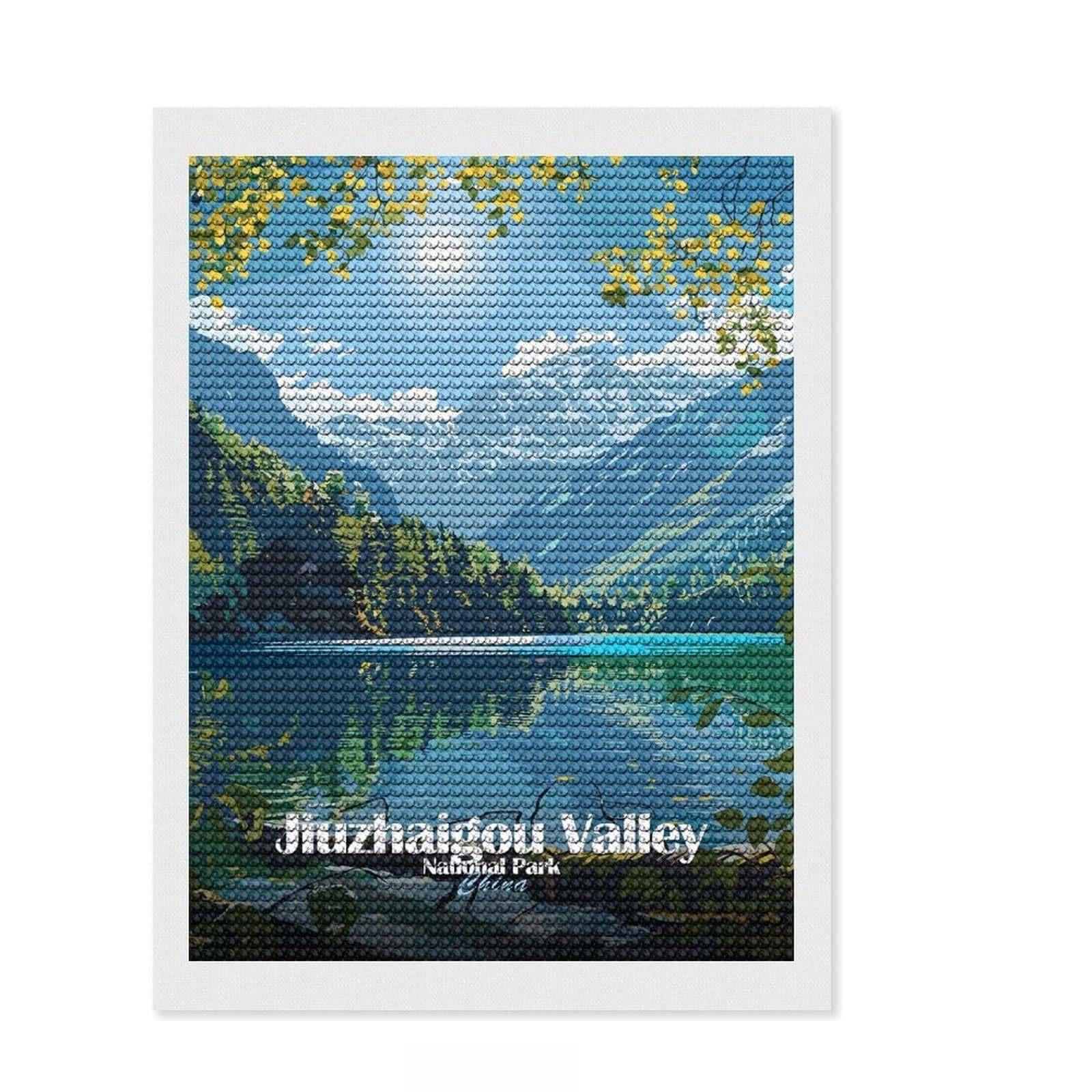 Junmoney Jiuzhaigou Valley National Park, China Diamond Painting Canvas Set 12"x16", for Teens, Simple to Start, Farmhouse Decor, Thoughtful Handmade Gift