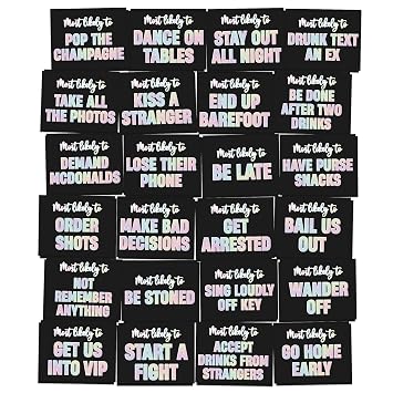 Girls Night Out Temporary Tattoos - 48 Pack - White & Iridescent Foil Accents - Galentines Day - Bridal Showers - Bach Party Favors Most Likely To - 48pk