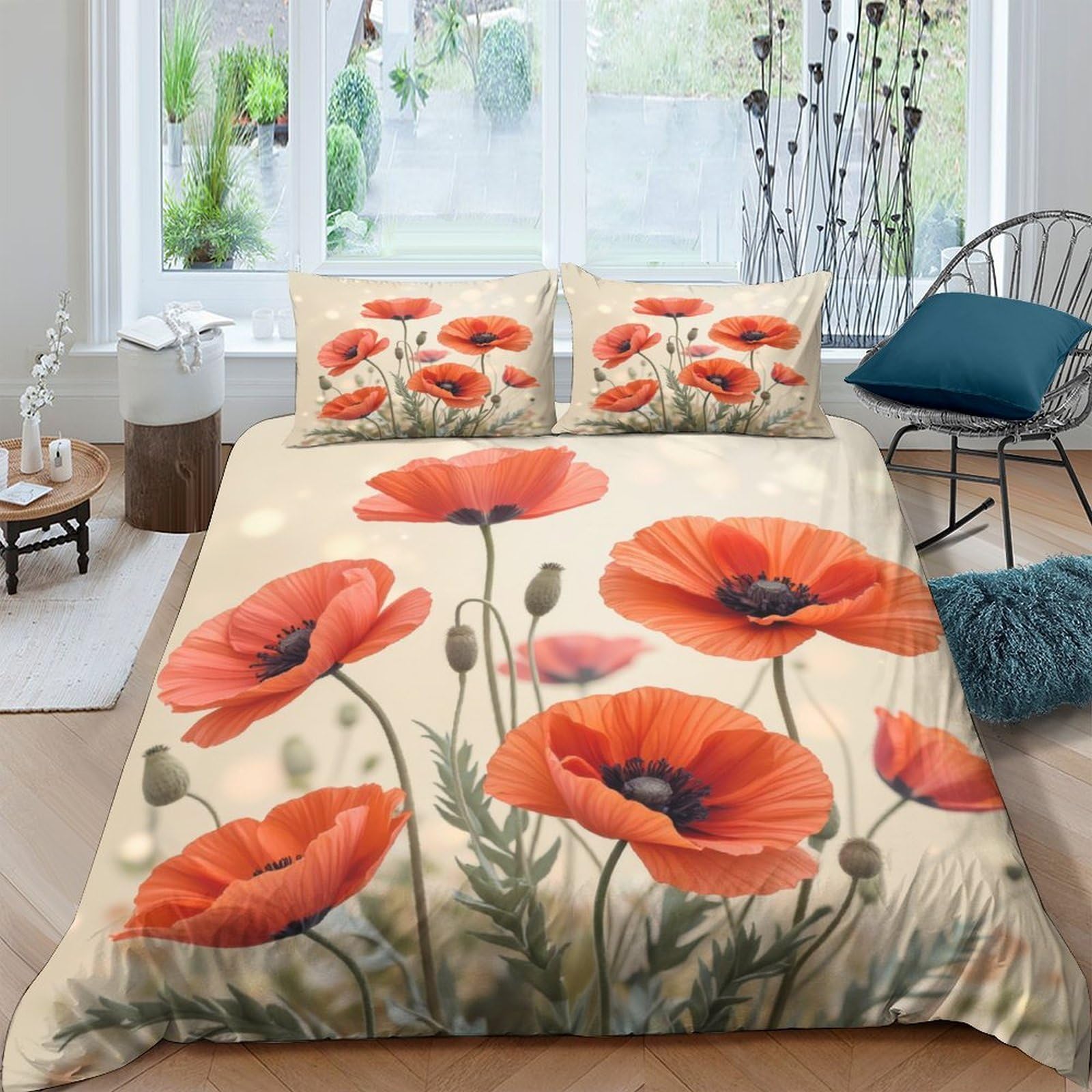 Ctjqhvkz Style-5 3D Printed Red Poppy Fitted Sheet Microfiber Soft Breathable Floral Bed Cover For Bedroom Guest Room Dorm Mattress Protection Decor Single（135X200cm）