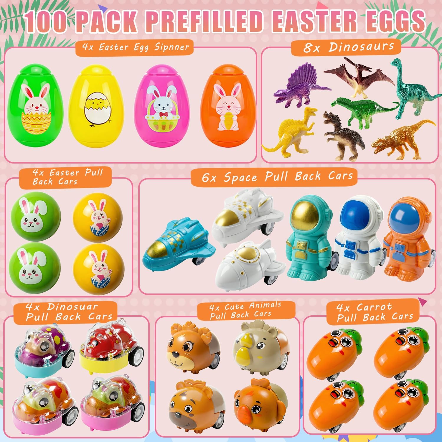 SQZUWIT 100 Pcs Prefilled Easter Eggs Filled with Toys Inside for Kids Boys Girls Pre-filled Easter Hunt Basket Stuffers Essentials Fillers Party Favors Classroom Prize Supplies