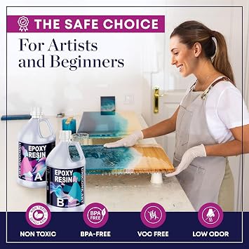 Resin Epoxy Kit 1 Gallon Craft Kit Gift - (.5 Gal Resin + .5 Gal Hardener) - Non-Toxic, Crystal Clear, Odor-Free, UV Resistant, High Gloss Art Epoxy