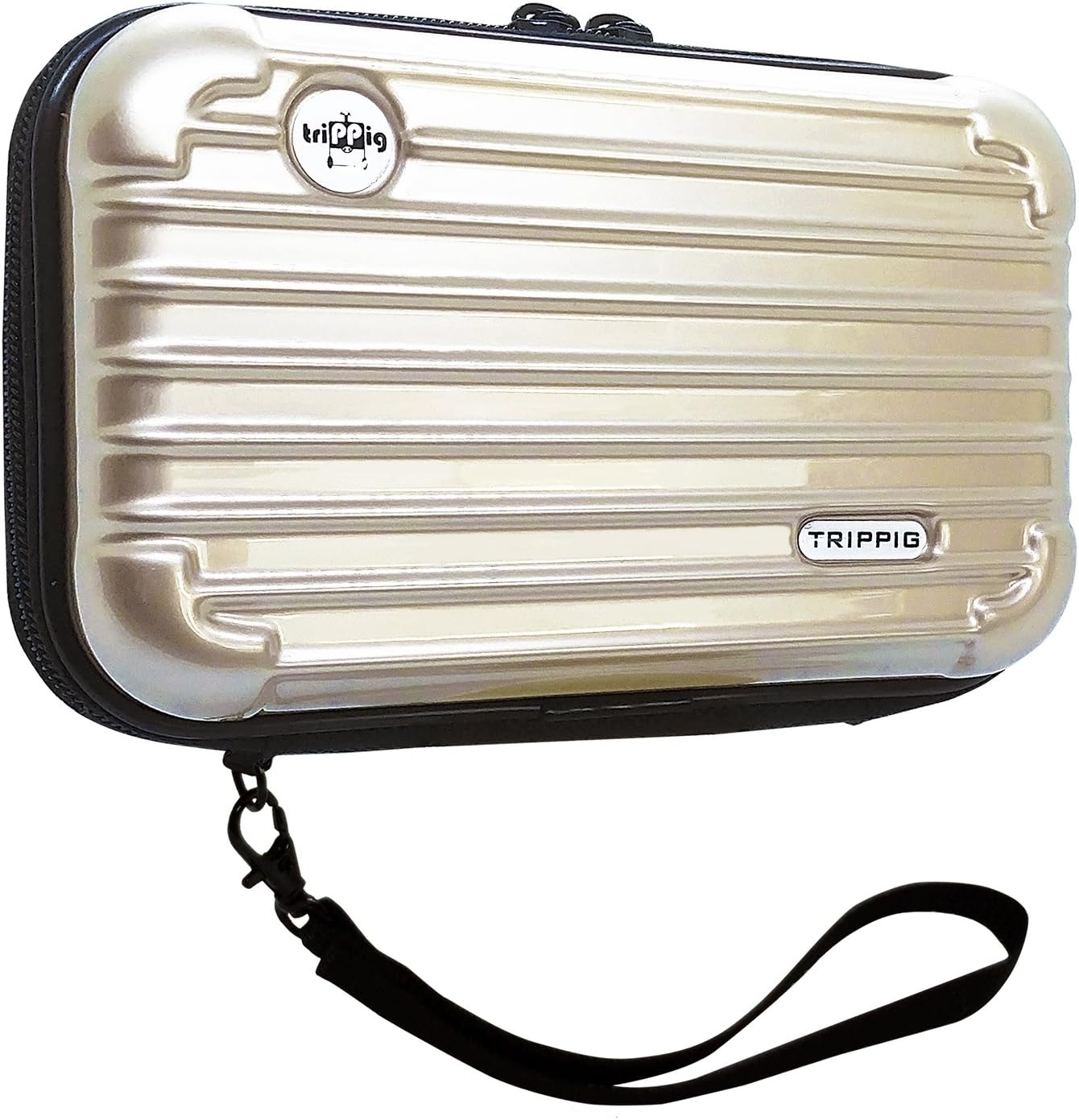 [TRIPPIG] Passport Holder / Passport Wallet / Travel clutch bag / Cosmetic Organizer / Mini Luggage Shape / Digital Pouch / Credit Card cash organizer with hand strap (Champagne Gold)