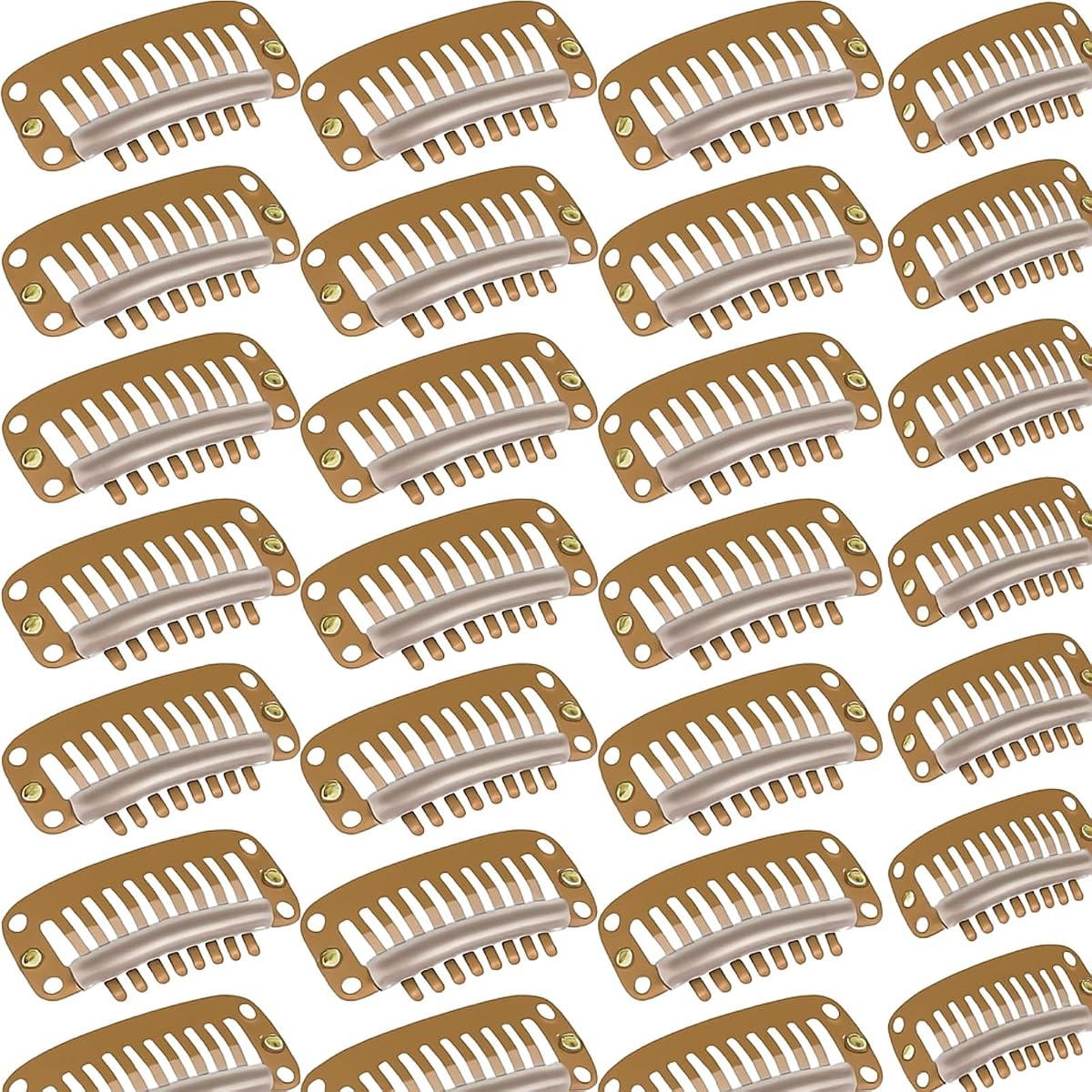 WILLBOND 30 Pcs Wig Clips Hair Extensions, 9-Teeth 32 Mm, Light Brown | Snap Clips with Comb for Secure Hold, Wig Making and Extension Install, U-shape for Easy Attachment, Salon Accessories