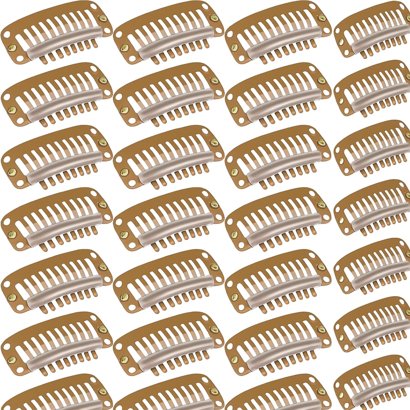 30 Pieces 32 mm 9-teeth Hair Extension Clips Hair Extension Wigs Snap Clips Comb Small Snap Wig Accessories for Women DIY(Light Brown)