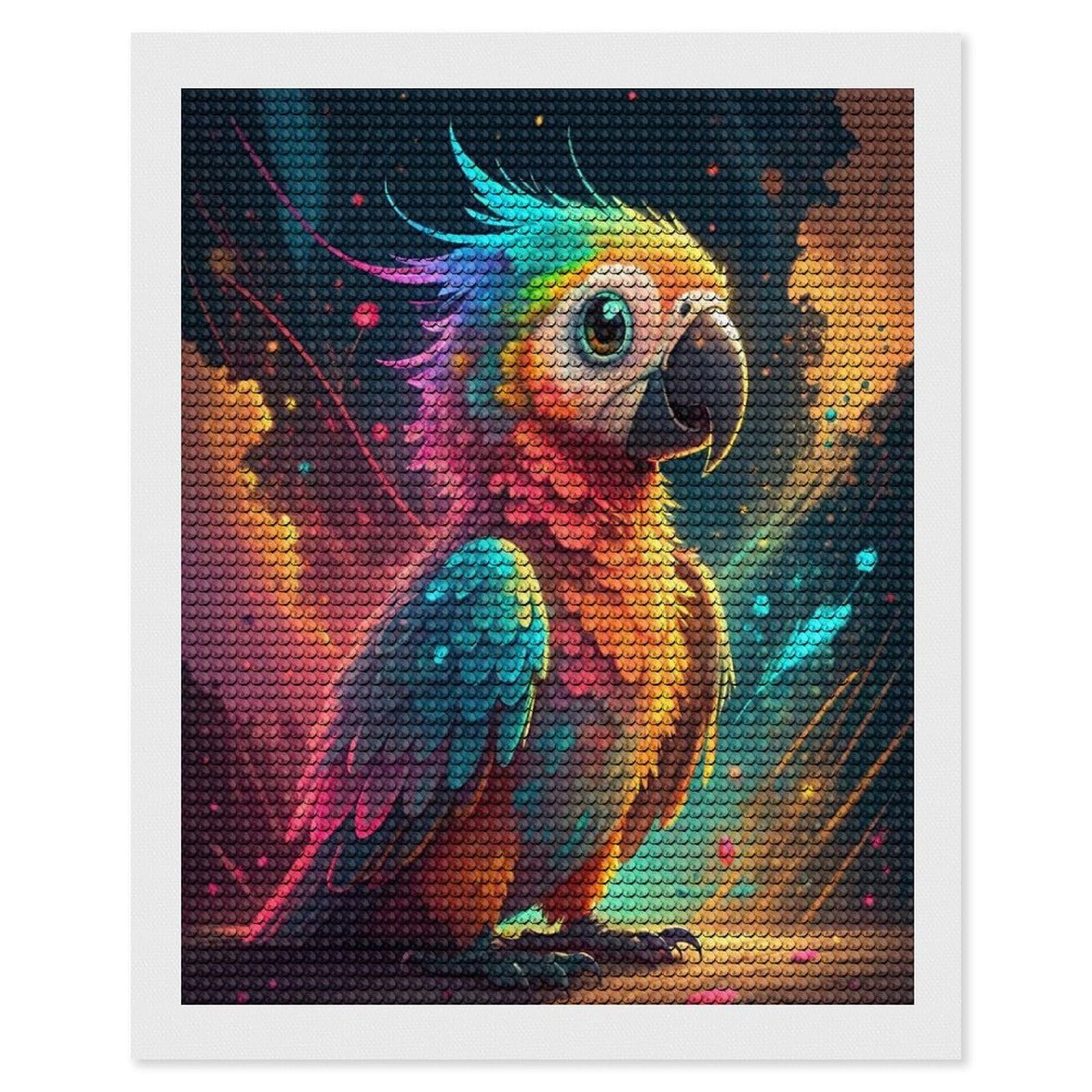 Junmoney Vibrant Rainbow Parrot Diamond Painting Canvas Kit 16"x20", Round Gems, Living Room Decor, Seasonal Gift Choice, Modern Decor