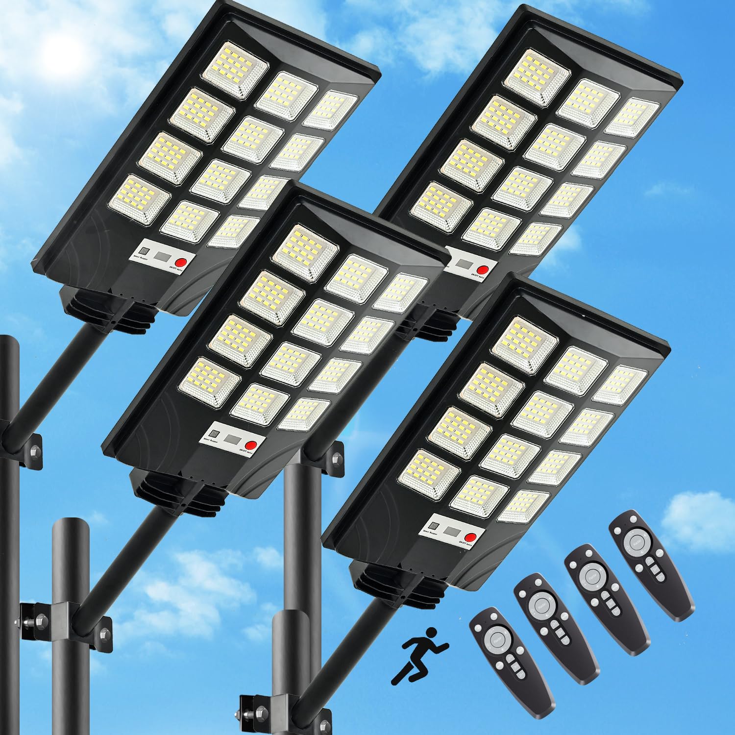 4pcs 600W 30000LM Solar Street Lights Outdoor Waterproof Solar Street Lights for Outside Parking Lot 192 5730LEDs Dusk to Dawn Solar Outdoor Lighting