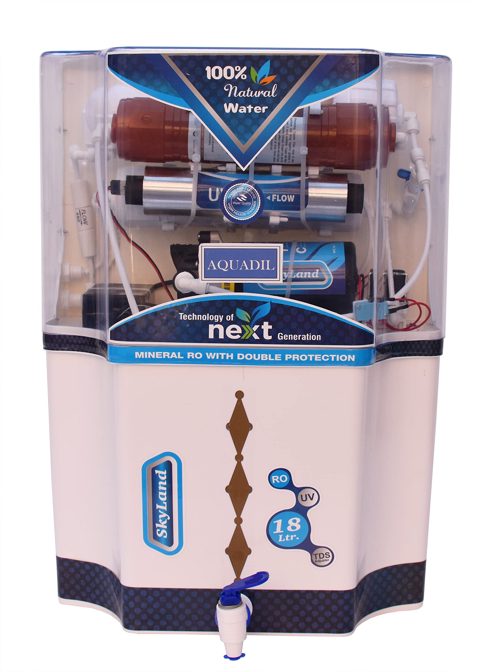 Aquadil Skyland Copper filter + 18 L RO + UV + UF + TDS + COPPER FILTER Water Purifier