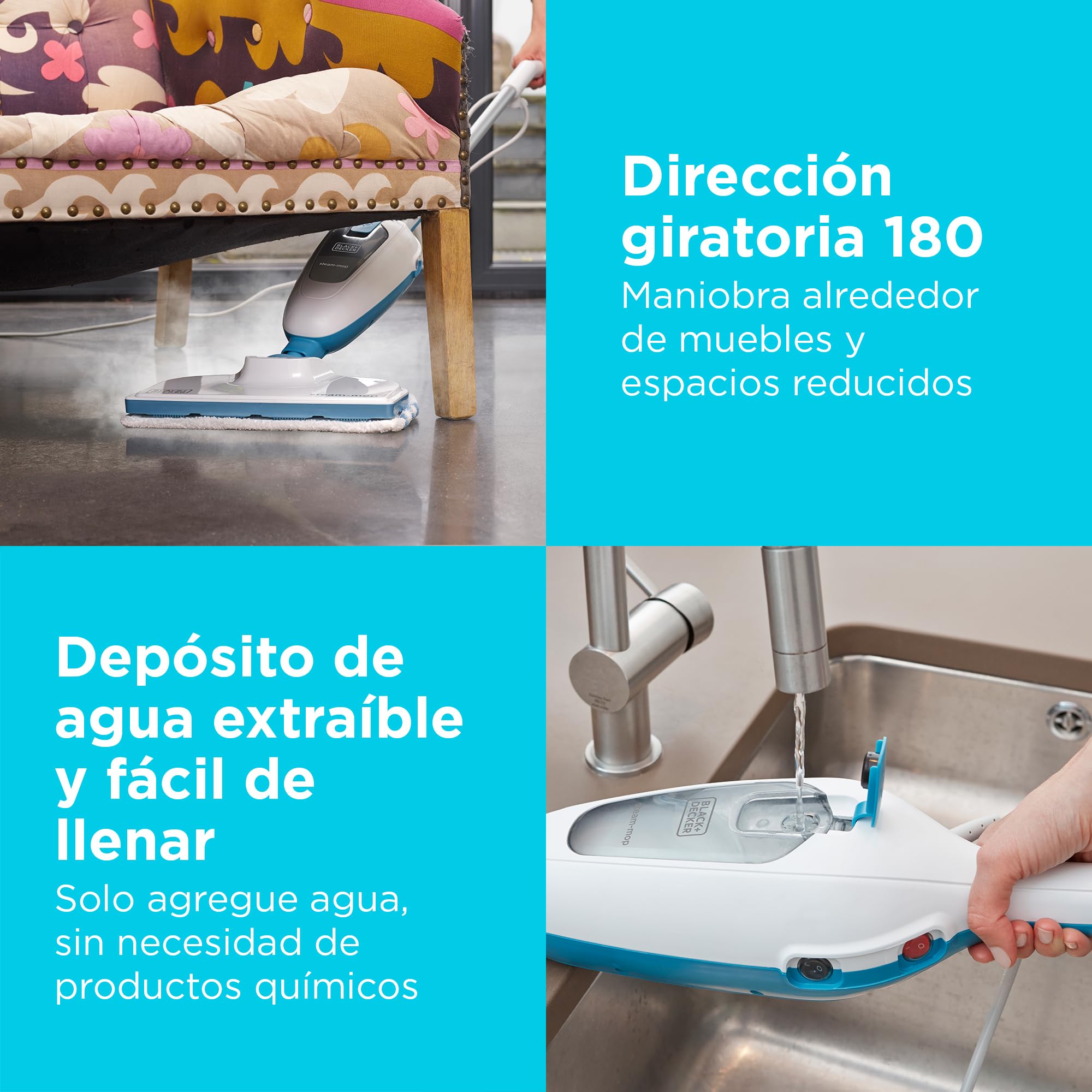 BLACK+DECKER Mopa de vapor multifunción de bajo consumo con limpiador de manos y 5 accesorios, FSMH13E5-QS