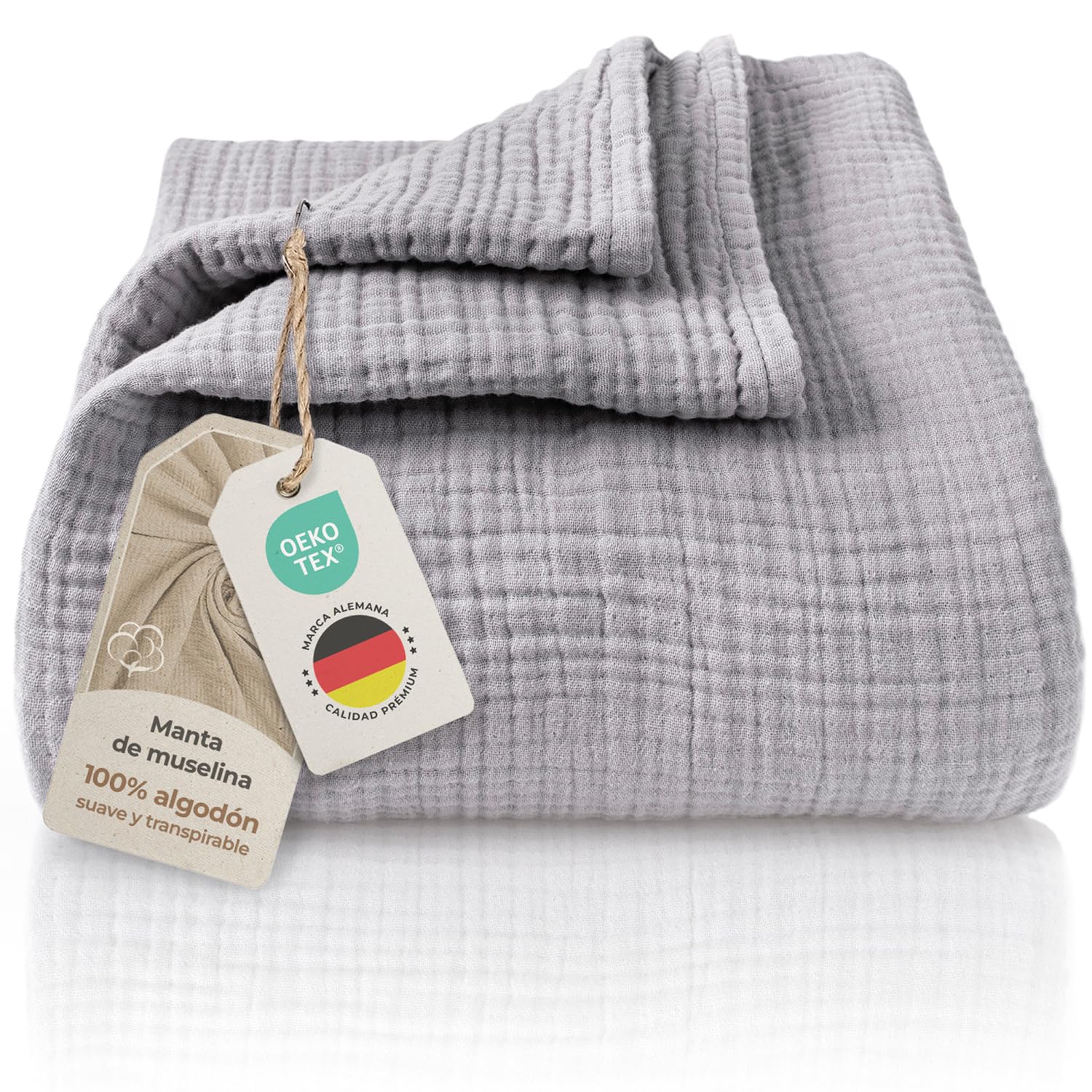 LAYNENBURG Premium Muslin Bedspread 220 x 240 cm – 100% Cotton – Extra Soft Cotton Blanket as a Cozy Blanket, Bed Blanket, Sofa Blanket (Grey)