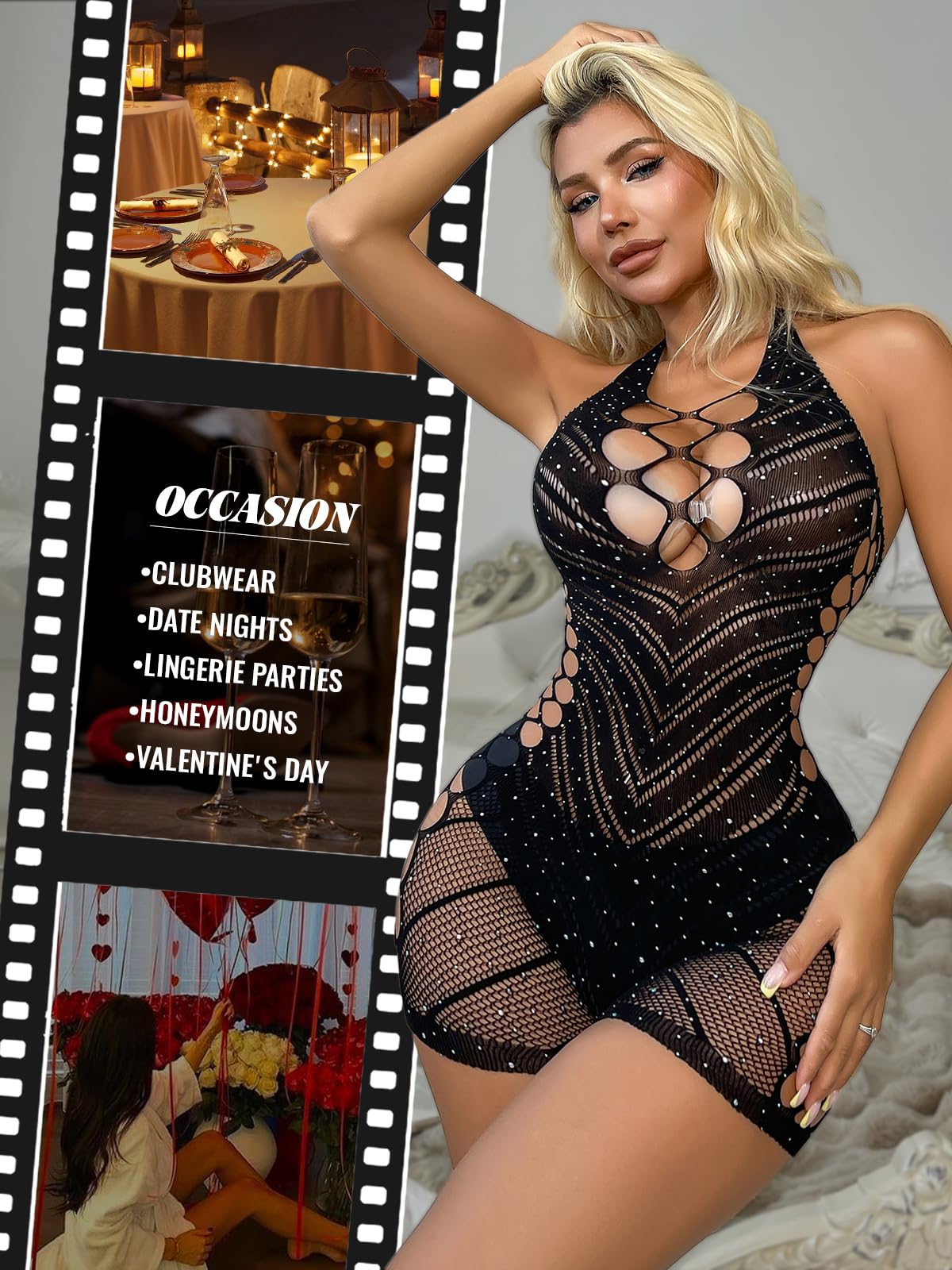 Buitifo Damen Body Einteiler Babydoll Netz-Top Shirts Dessous Bodys Rave-Outfits
