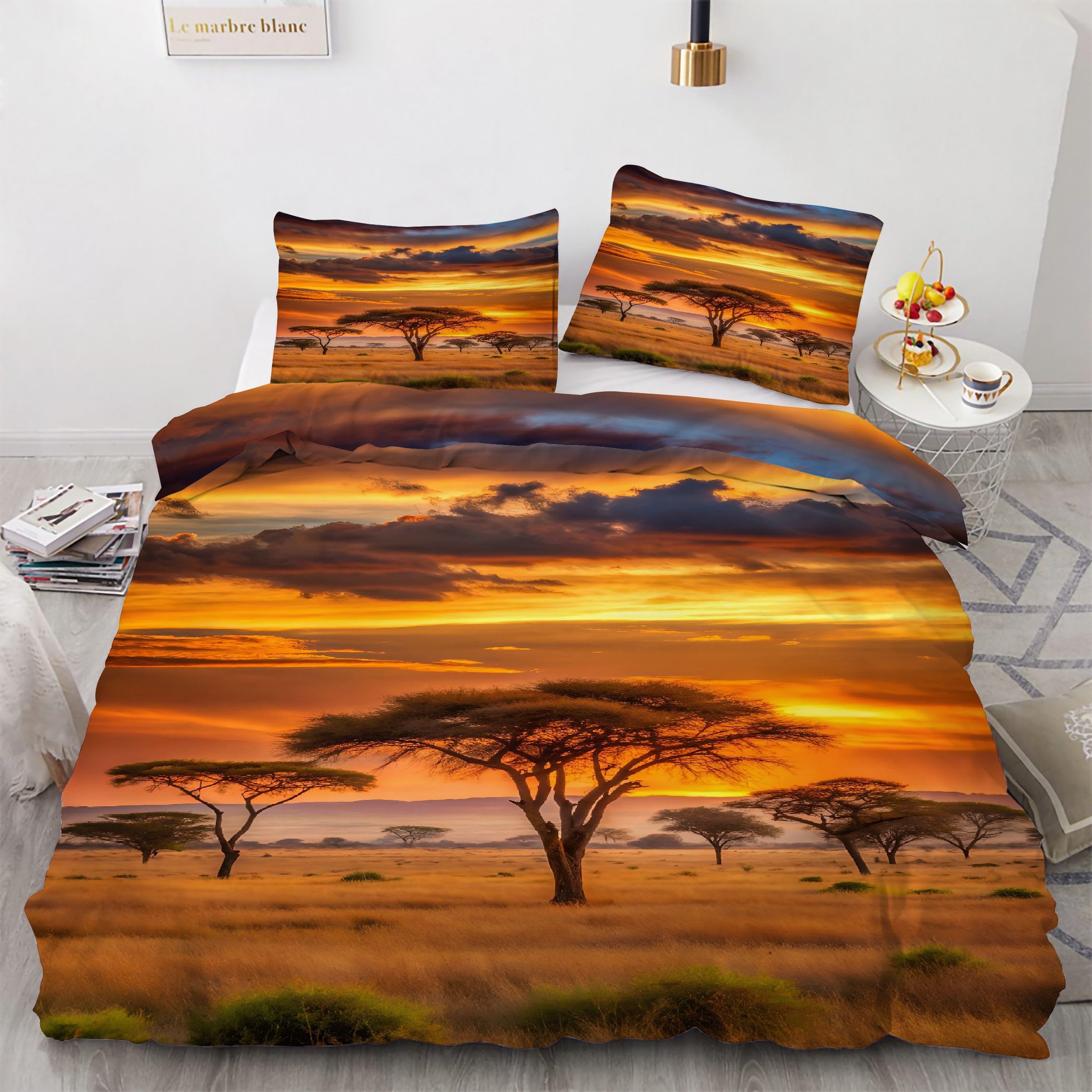 Housse couette en microfibre douce motif paysage pour lit double