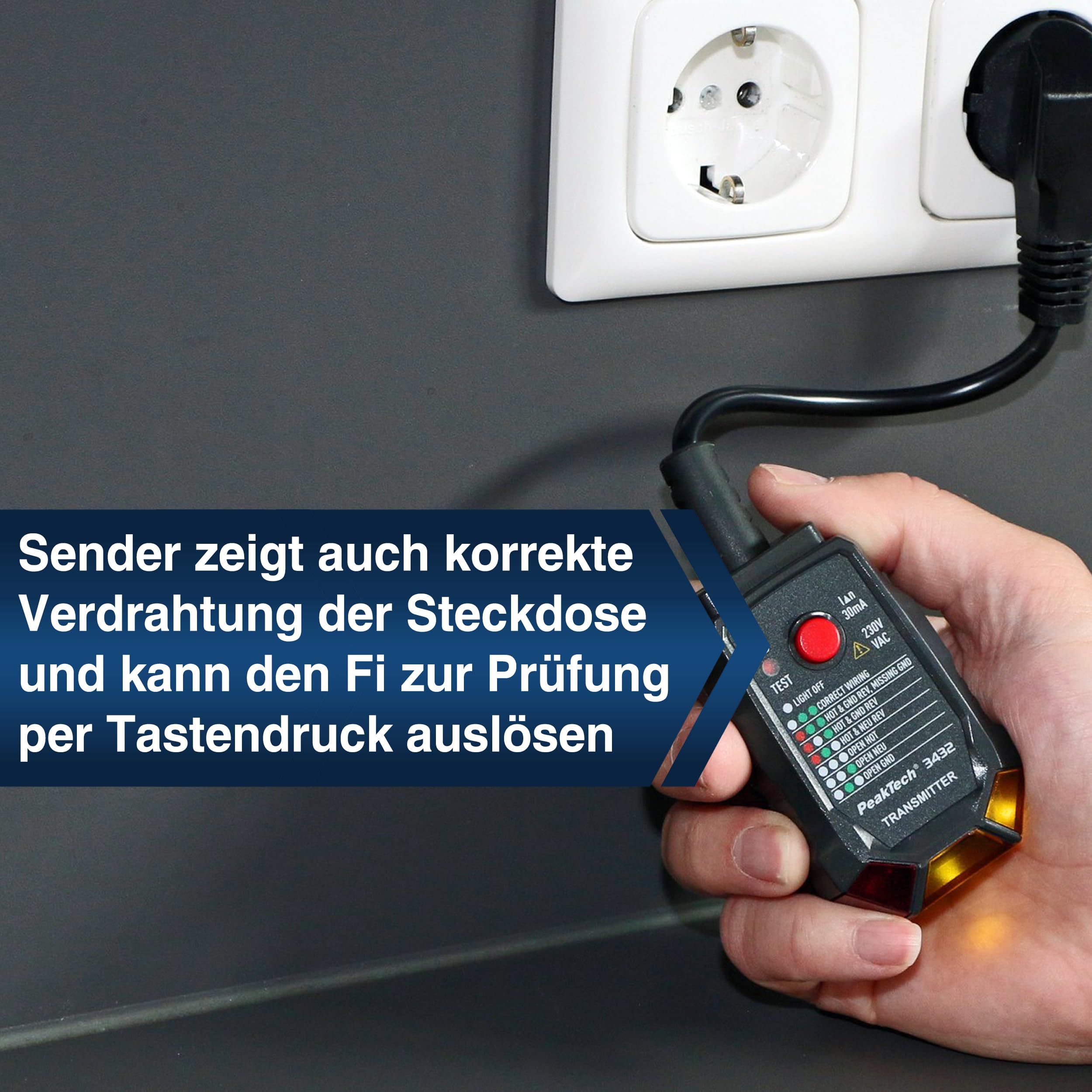 PeakTech P 3432 Sicherungsfinder Ortungsgerät für Stromkreise Spannungsprüfer berührungslos 230V Schuko NCV Phasenprüfer Leitungssuchgerät