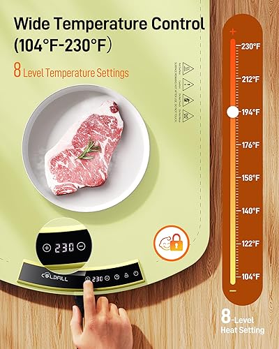 Miniatura 2 de Tapete de calentamiento para alimentos, tapete eléctrico de calentamiento de alimentos con 8 niveles de temperatura y temporizador de 4 horas,