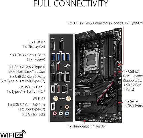 Vista 5 de ASUS ROG Strix B650E-F Gaming, WiFi AMD B650 AM5 Ryzen™ Desktop 9000 8000 & 7000 ATX, placa base para computadora de escritorio, 12+2 etapas