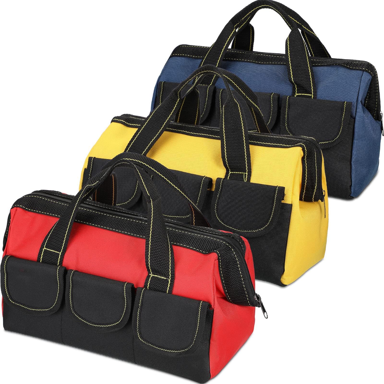 3 Pack 5 Pockets Tool Bag, 13 Inch Muti-Purpose Wide Mouth Tool Storage Bag
