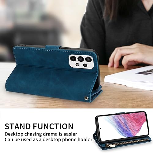 Miniatura 6 de ZZXX Funda tipo cartera para Samsung Galaxy A53 con ranura para tarjeta de bloqueo RFID, piel sintética suave de alta calidad, con cremallera, con