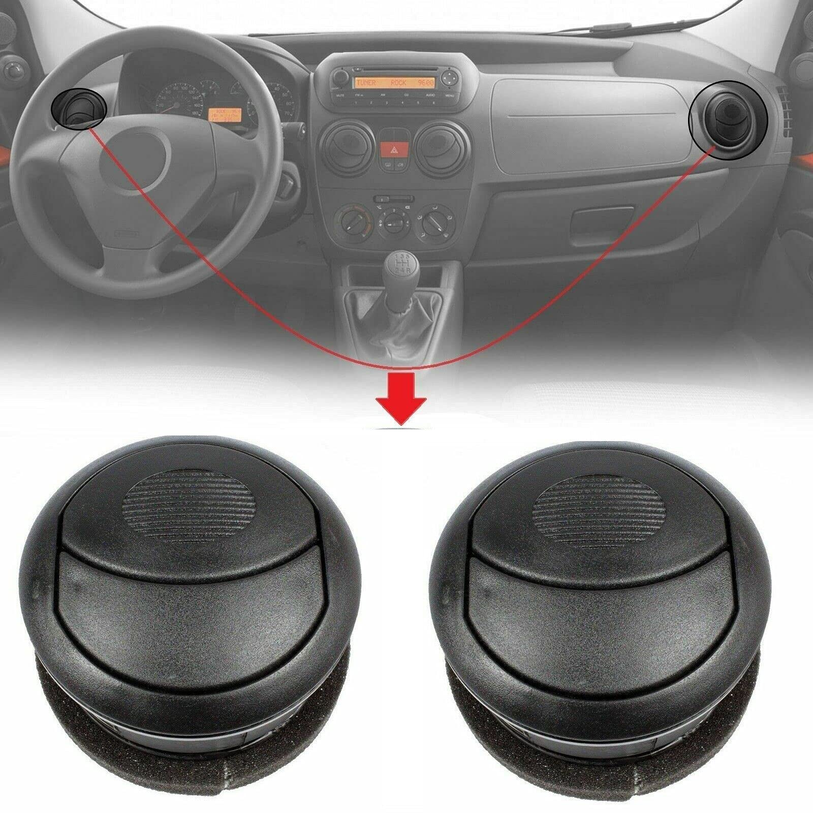 Griglia di Ventilazione del Diffusore d'aria Destro o Sinistro Paio (2X) Compatibile per Fiorino, Qubo, Nemo, Bipper OE: 735461076, 8265.JJ, 8265.FA