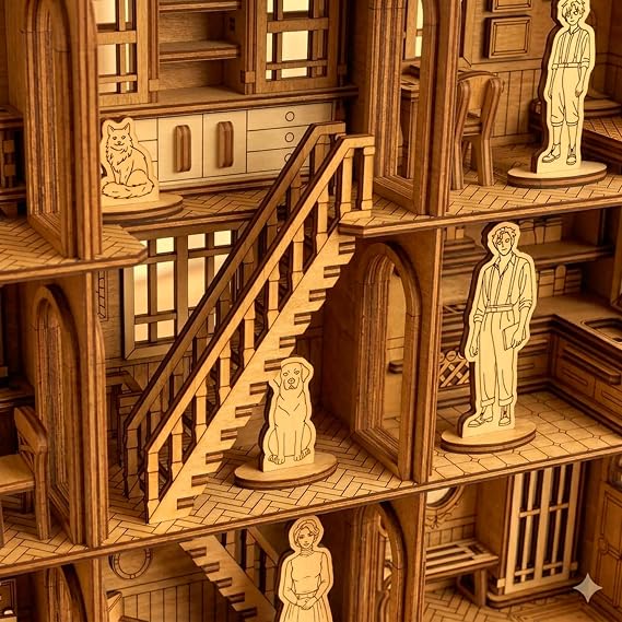 AlgWoodDesign Köşk Ev Ahşap Maket Seti 220 Parça – DIY 3D Puzzle Çok Odalı Bebek Evi Koleksiyoner Modeli