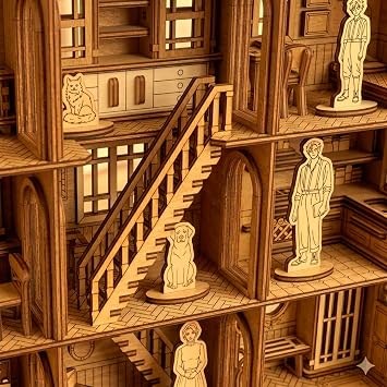 AlgWoodDesign Köşk Ev Ahşap Maket Seti 220 Parça – DIY 3D Puzzle Çok Odalı Bebek Evi Koleksiyoner Modeli