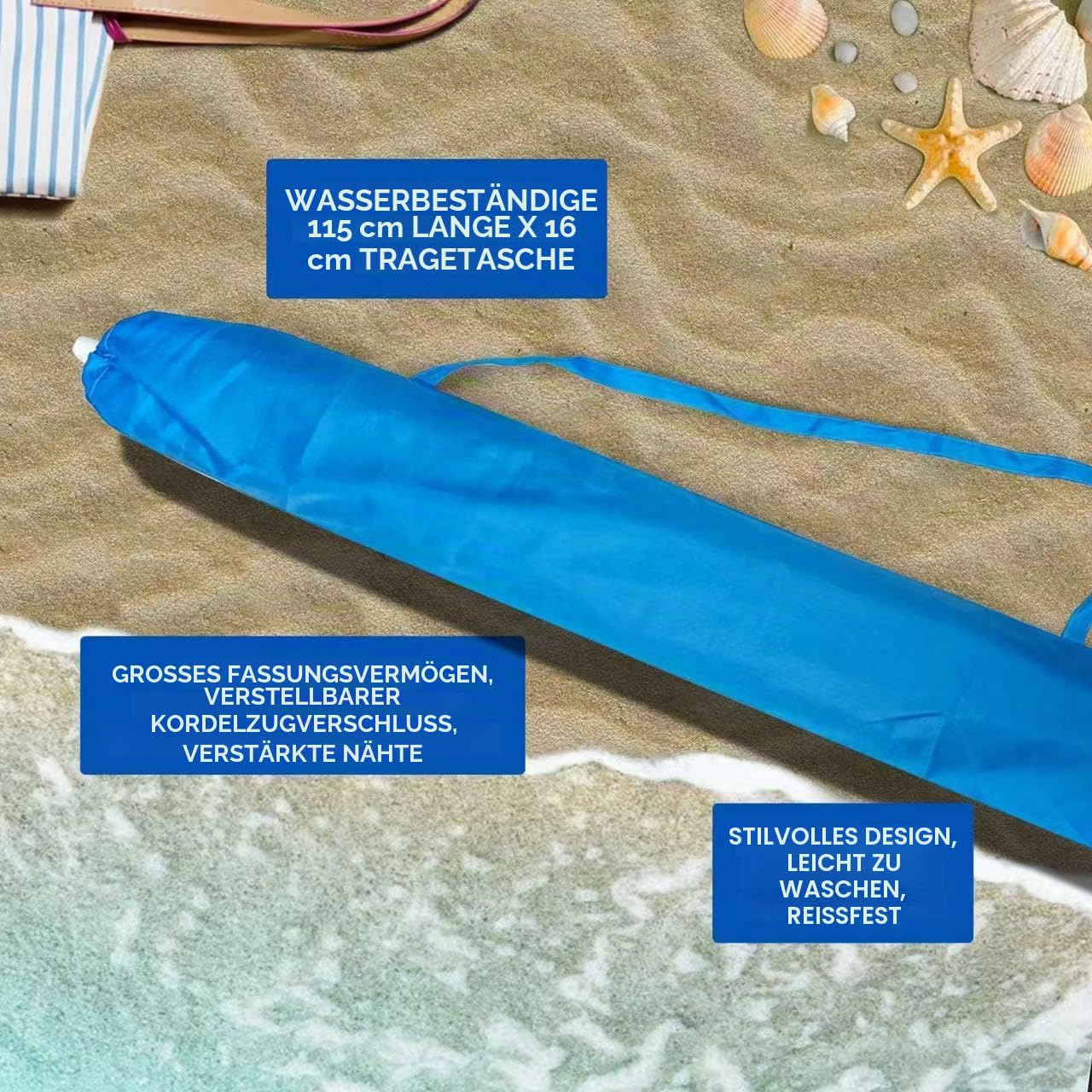 Schutzhülle Sonnenschirm – Sonnenschirmhülle. Sonnenschirm Abdeckung für den Strand mit robustem Griff, Schutzhülle für Strandschirm mit Griff, Zubehör oder Ersatzteil für Strandschirme