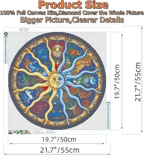 Miniatura 4 de nerwawa Kits de pintura de diamantes 5D para adultos, taladro completo de las doce constelaciones, pintura de diamantes de imitación (21.65 x 21.65