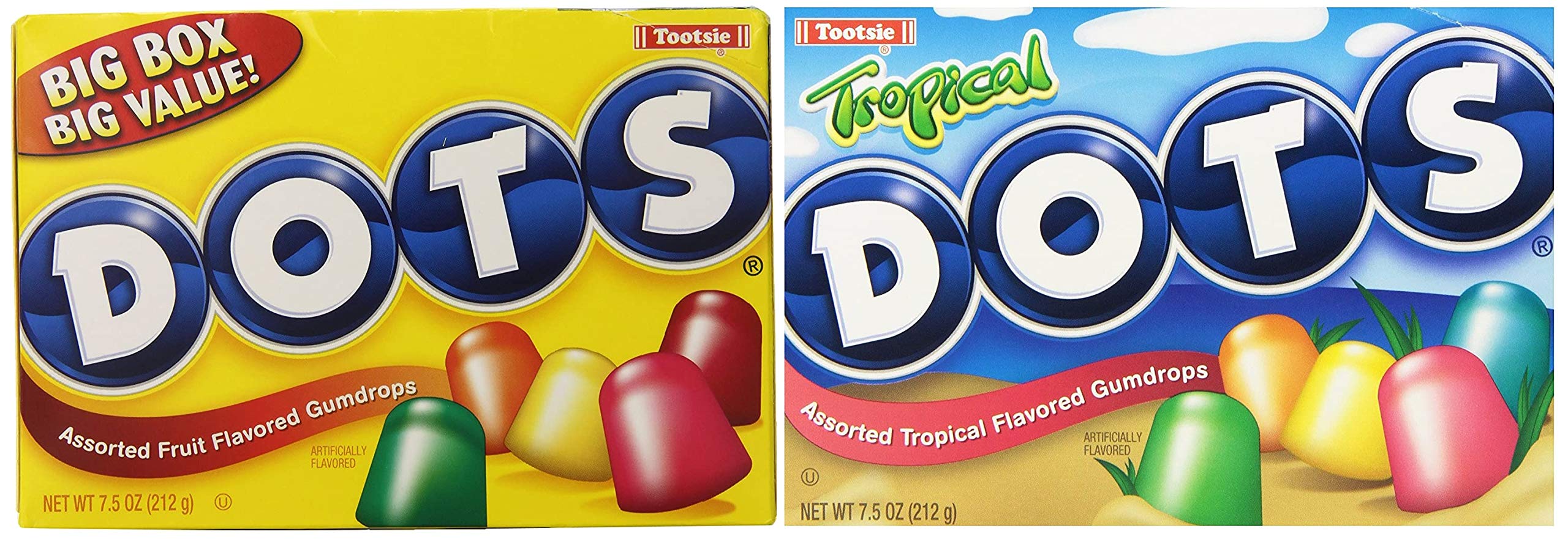 Dots Original Candy Gumdrops, Original Assorted and Tropical Assorted, 7.5 Ounce Theater Box (Pack of 2) - with Two MYD Lollipops