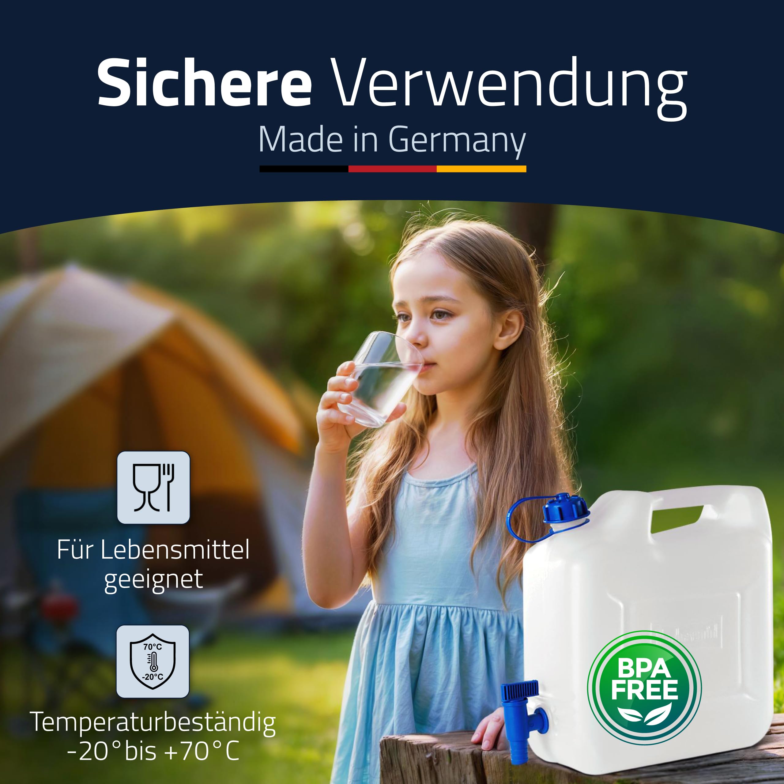 hünersdorff 817500 Wasserkanister ECO mit festmontiertem Ablasshahn / Wasserauslauf, 12 L (mit Hahn), Weiß