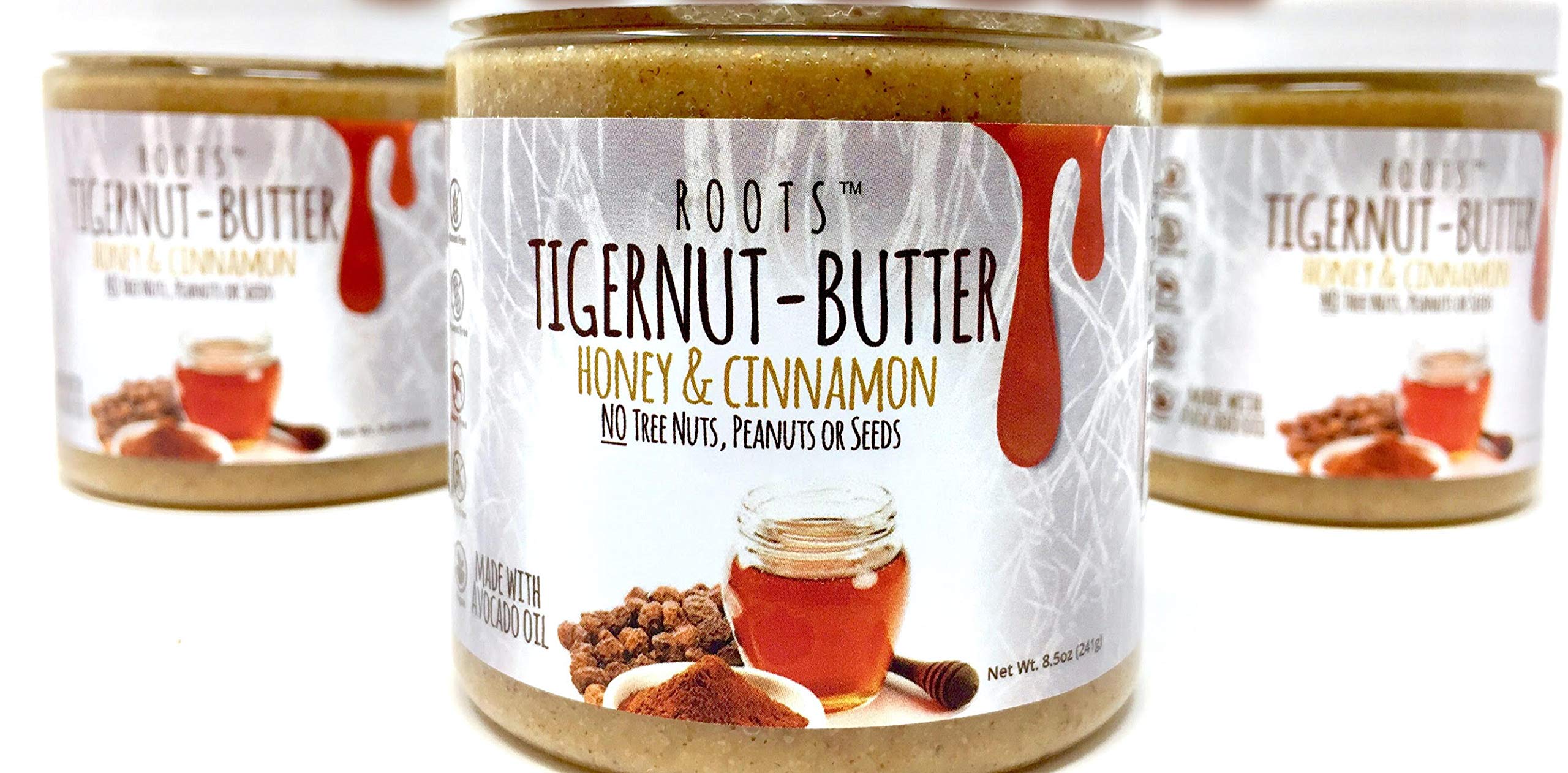 ROOTS Tigernut Butter - Aip Diet and Paleo Compliant - Allergen Friendly - Nut Free, Seed Free, Gluten Free, Soy Free - Tiger nut - Aip Snack - (8.5 ounces each) Honey and Cinnamon Flavor 3 Pack