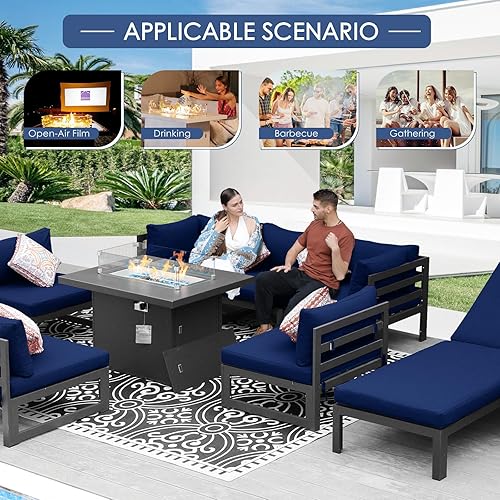 Miniatura 43 de NICESOUL 7 Piece White Powder-Coated Aluminum Patio Furniture with Fire Pit Table, 29 Inch Extra Wide Outdoor Sectional Sofa for 6, High-End Heavy