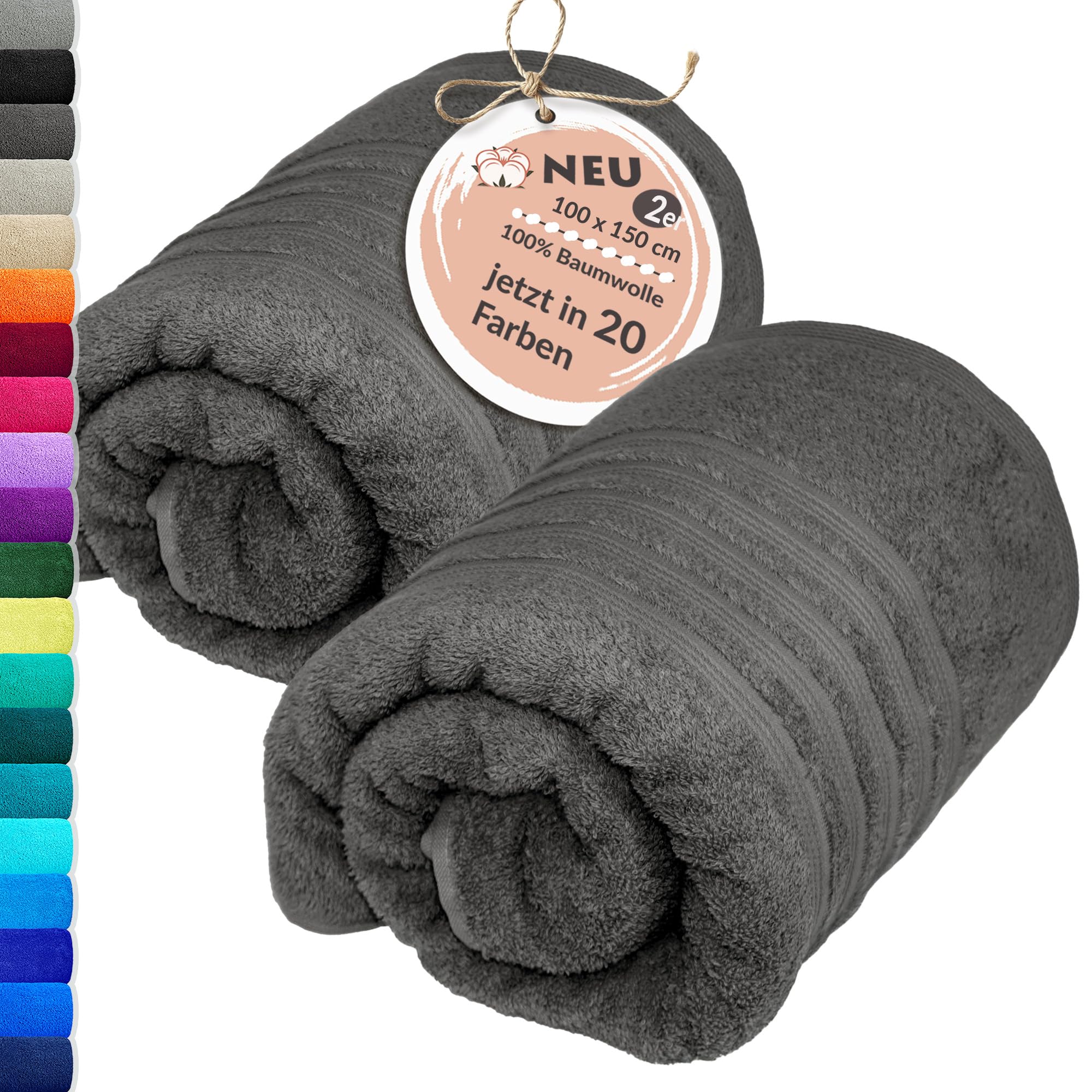Lashuma Handtuch Set Grau 100x150 cm, London 2 Stück XXL Badetücher extra groß