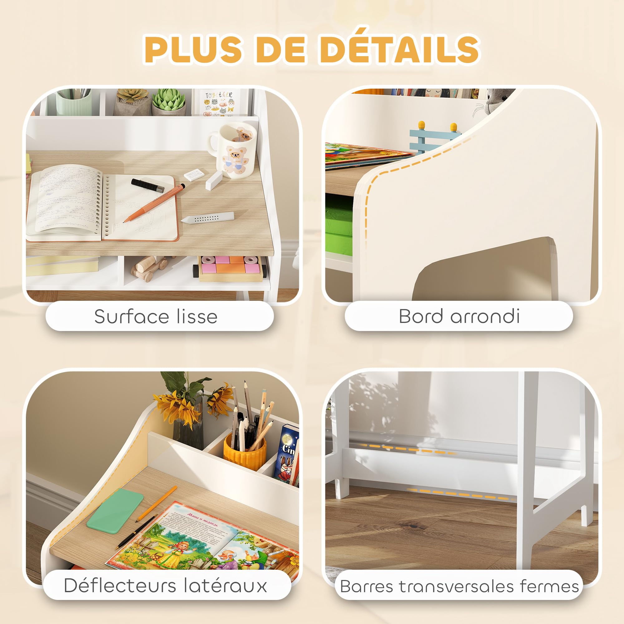 AIYAPLAY Ensemble Bureau et Chaise pour Enfant 3 à 8 Ans, Bureau Enfant garçon Fille avec Chaise, Compartiments et étagères Ouverts, pour Chambre à Coucher, Salle de Jeux, crèche, Effet Bois Naturel