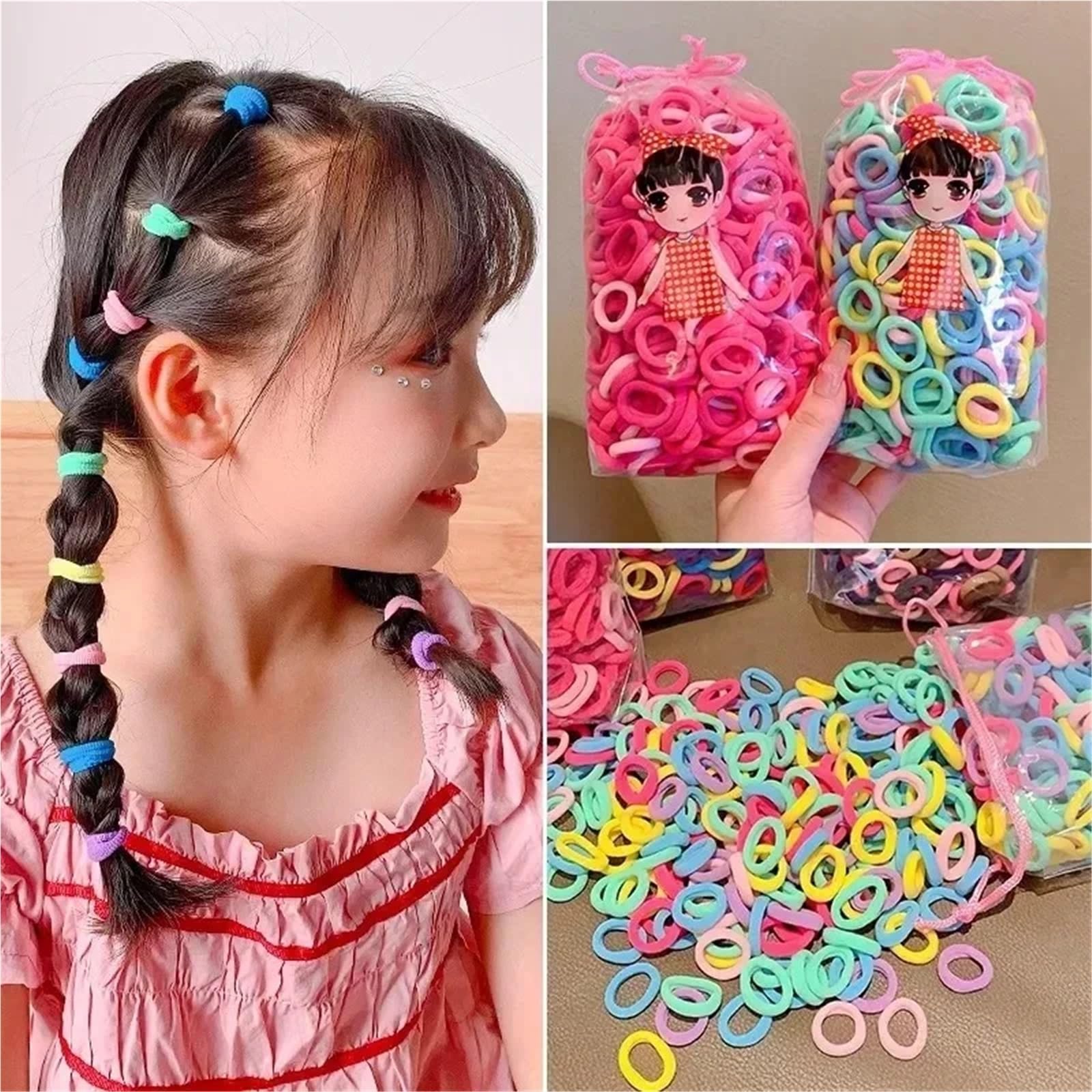Haargummis, bunt, Nylon, elastisch, für Pferdeschwanz, klein, 5000 Stück (Rosa, Marineblau, Rosa)