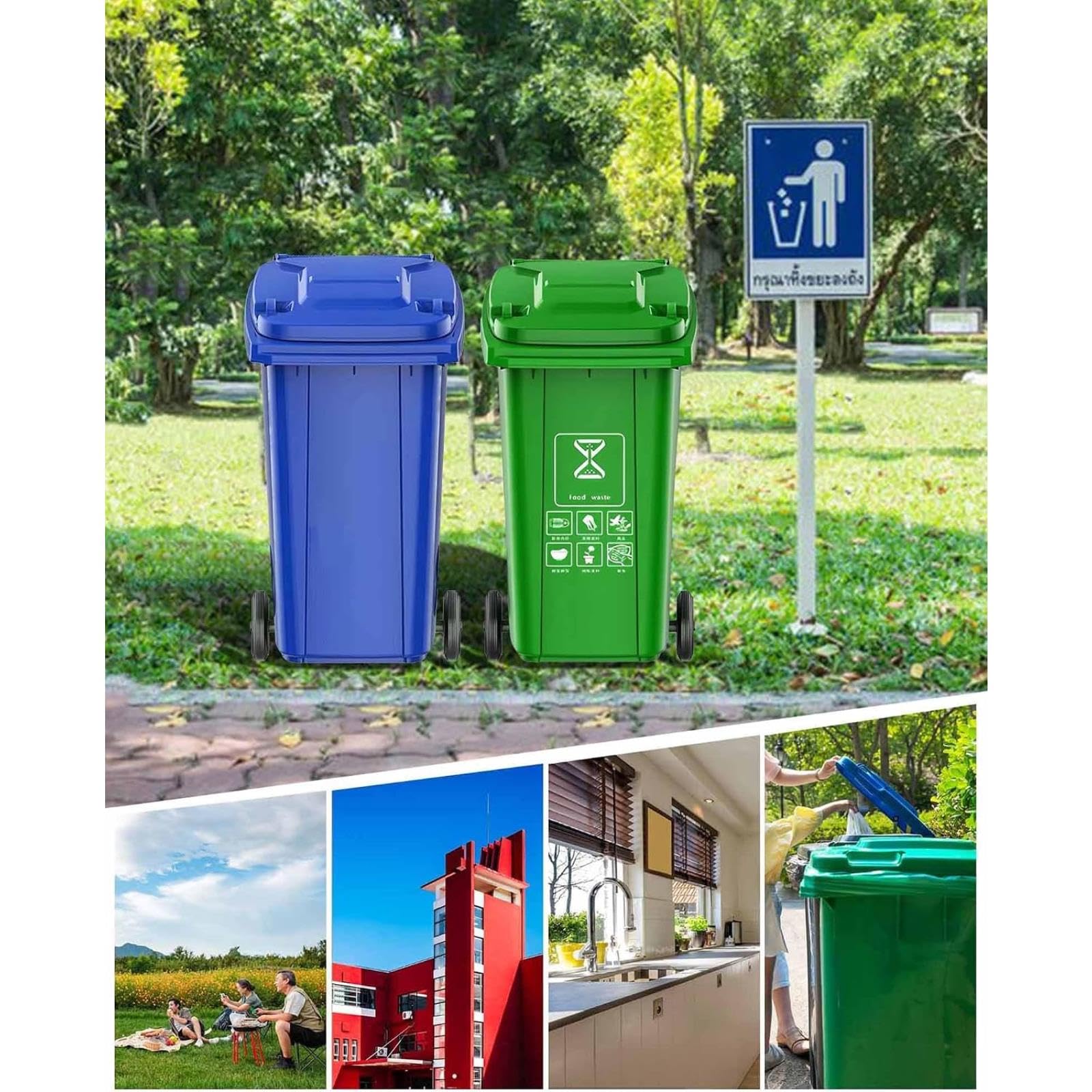 Pattumiera da Esterno con Ruote, Coperchio E 100 Sacchi per La Spazzatura Inclusi, Ideale per Patii, Cucine E Aree Esterne per Eventi all;Aperto. (Red 53 Gallon)