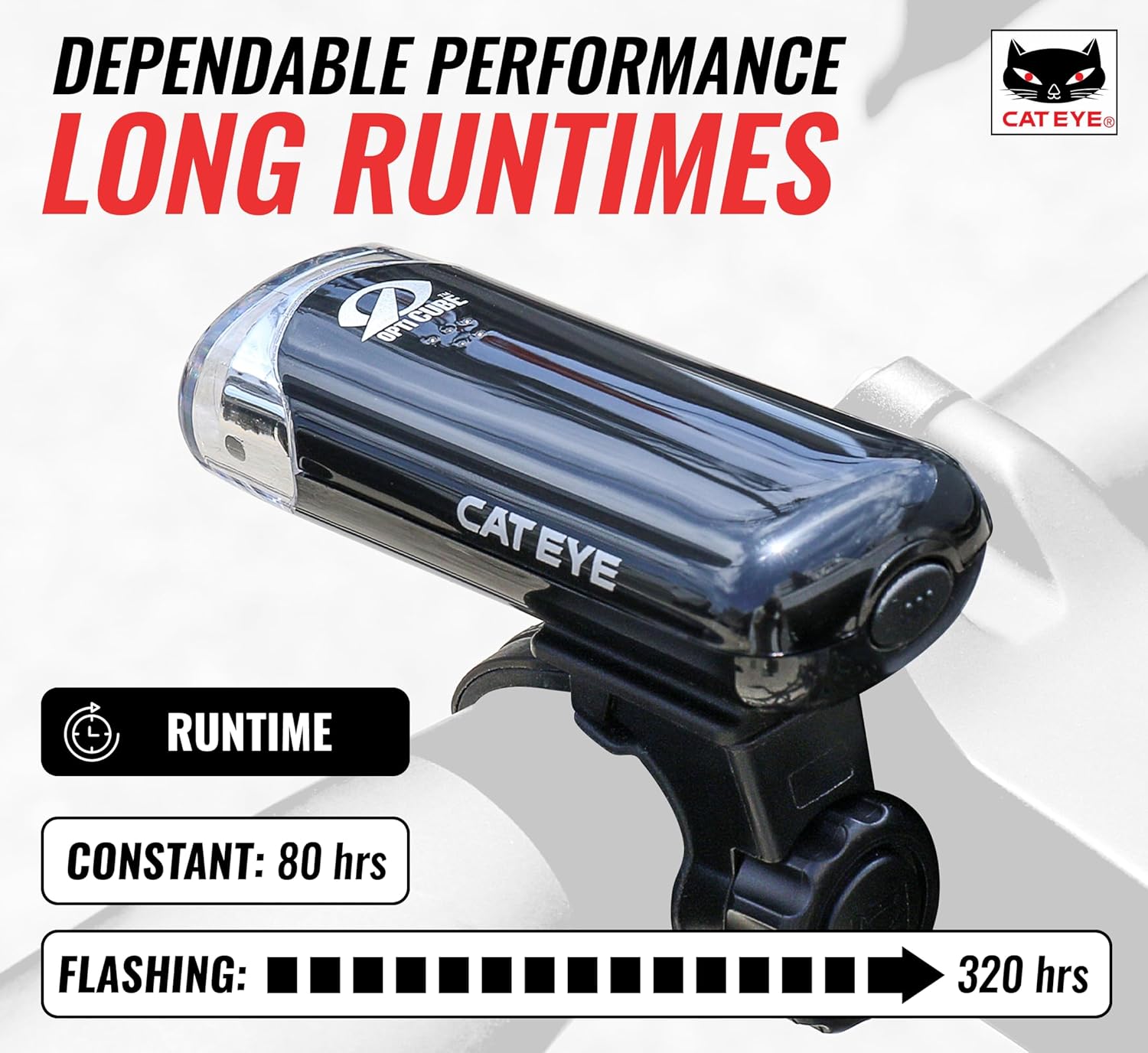 CATEYE HL-EL135N Bike Headlight – Bright 3 LED Bicycle Light with OptiCube™ Lens Technology, Easy Setup FlexTight™ Mount, Multiple Lighting Modes, Battery-Powered Operation, up to 320 Hours Runtime