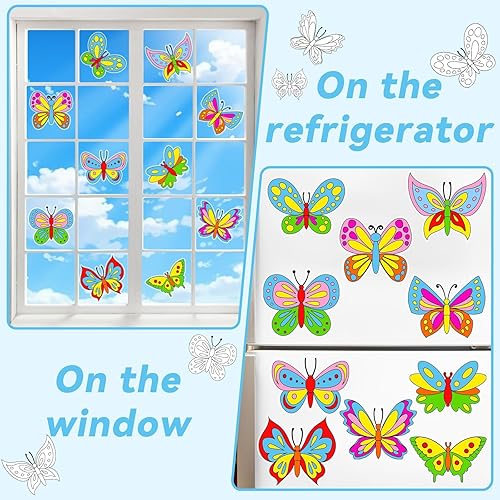 Miniatura 5 de 38 piezas de manualidades de mariposa de primavera para niños, para ventana de primavera, atrapasoles, kit de manualidades para colorear de