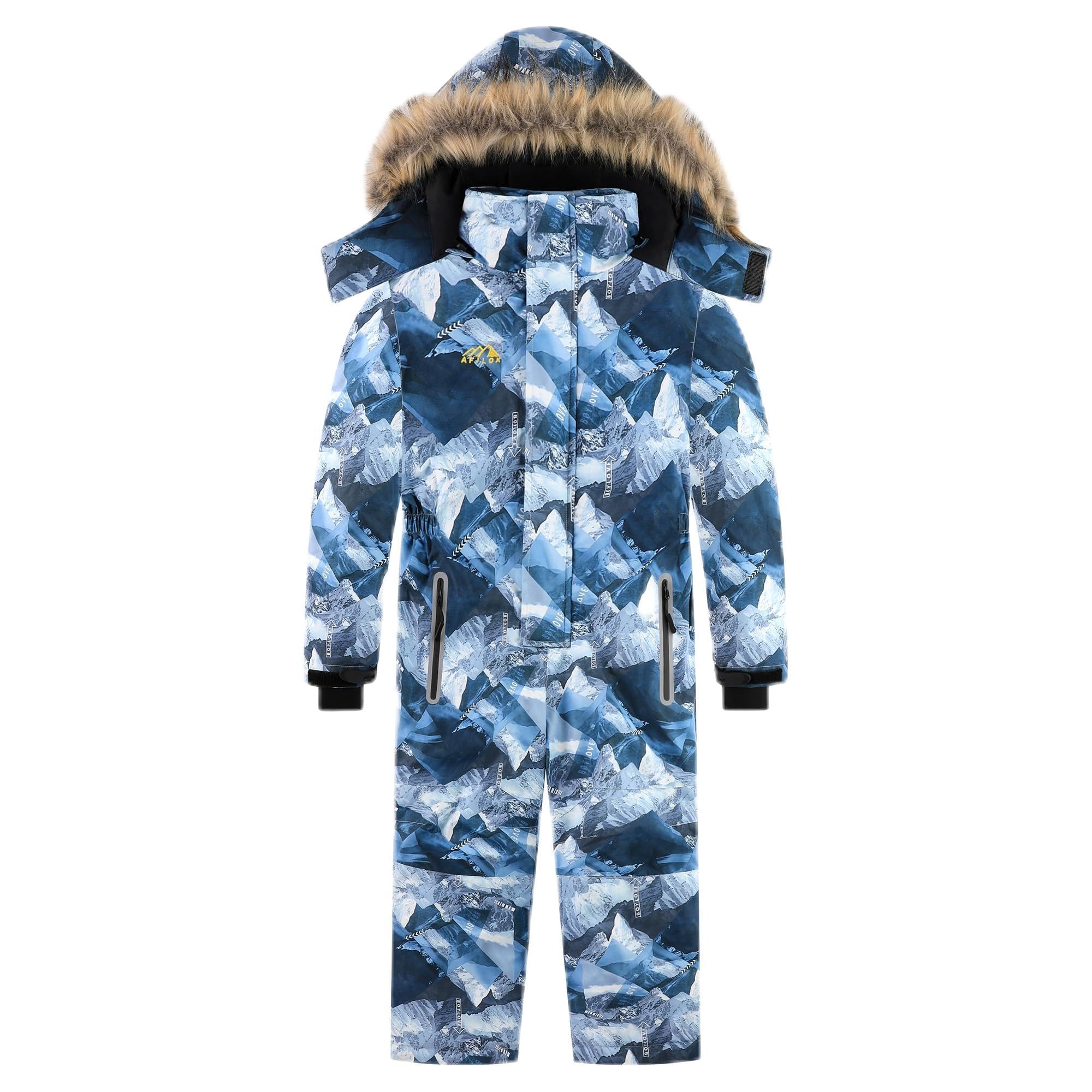 AFILOK Kid's Winter Overalls Ski Suits Boy's and Girl's Waterproof Snowboard Jumpsuits One Piece Snowsuit Jackets Coats