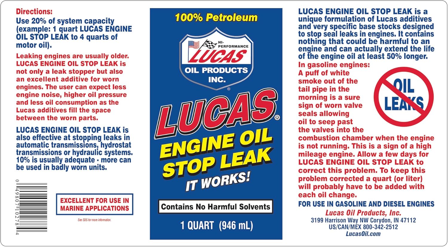 Lucas Oil 10278 Engine Oil Stop Leak - 1 Quart (Pack of 12)