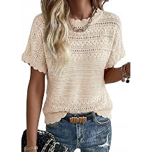 Acelitt Womens Short Sleeve Knit Sweater Tops, S-XXL