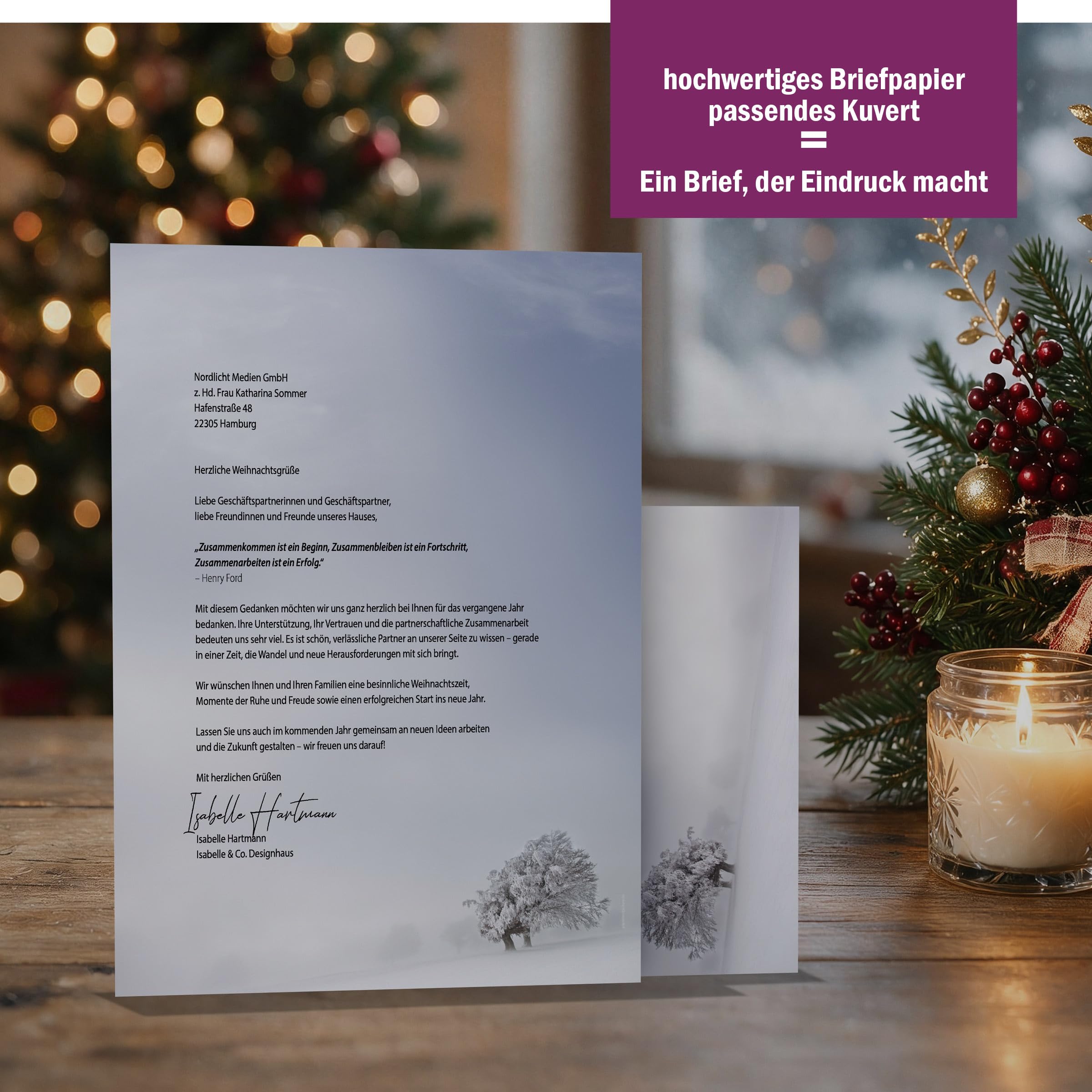 Weihnachtsbriefpapier-Set 100 Blatt A4 + 100 Kuverts ohne Fenster