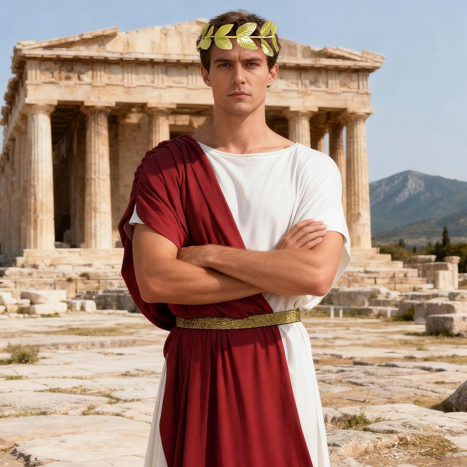 MCJC Adult Greek Toga God Costume, White Roman Deluxe Halloween Cosplay Ancient Robe - Image 6