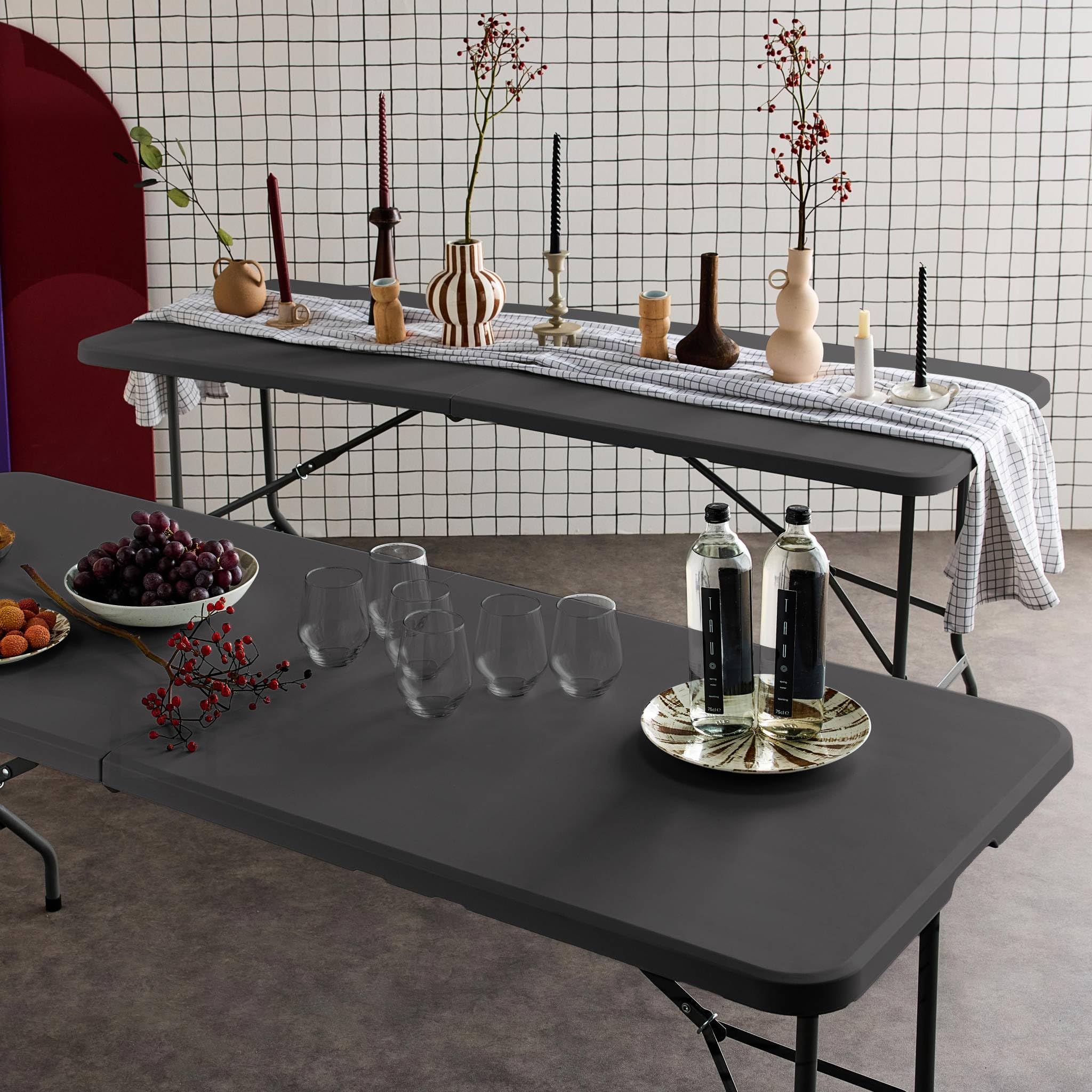 Alice's Garden - Lot de 2 Tables de réception. Pliables 180cm. Grise foncé. Table Pliante avec poignée de Transport. Table de Camping