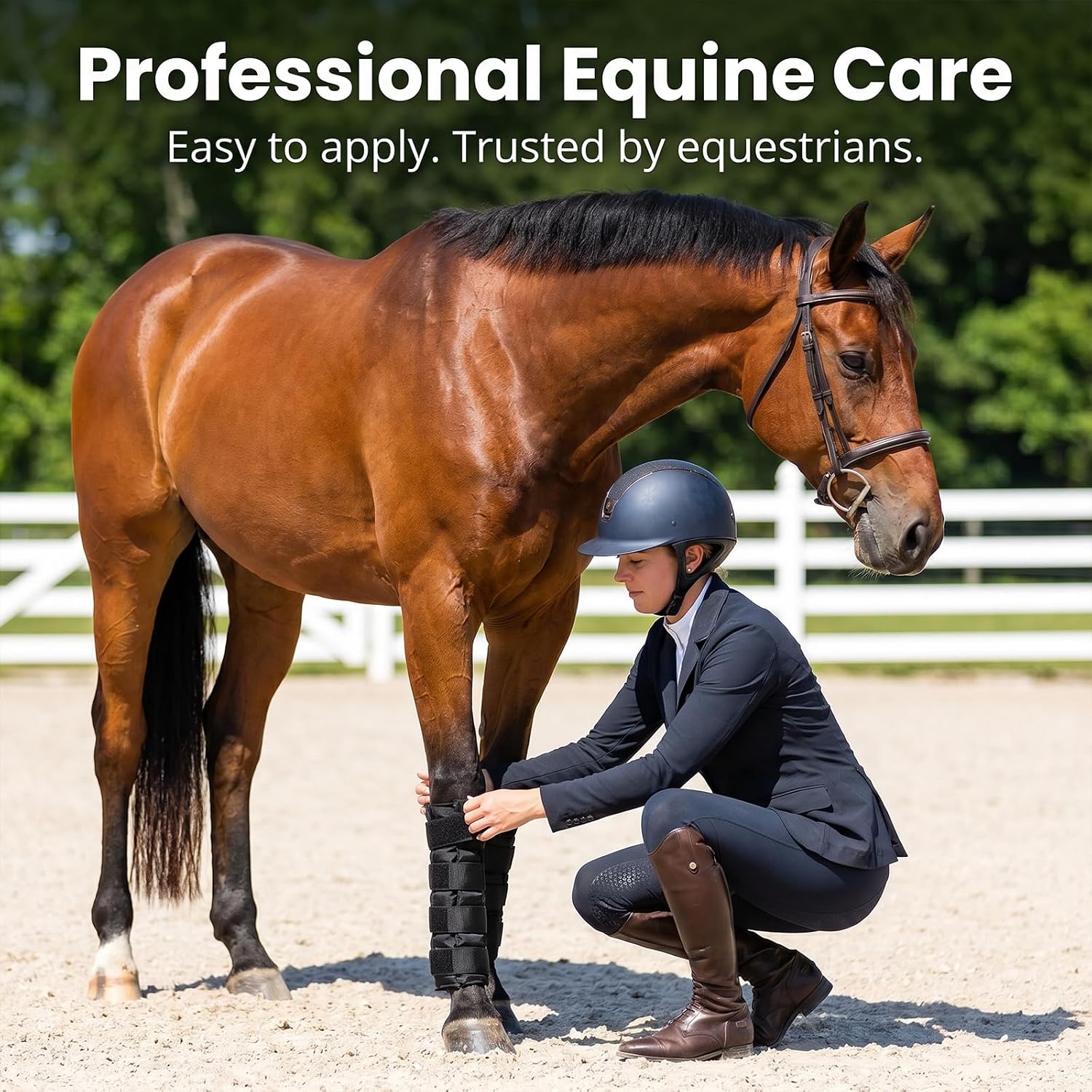 Horse Ice Leg Wraps Set of 2 for Horses, Hot & Cold Therapy Horse Leg Boots with Adjustable Straps, Reusable Horse Ice Boots for Injury Recovery, Swelling Relief, Horse Leg Protection Boots (Black)