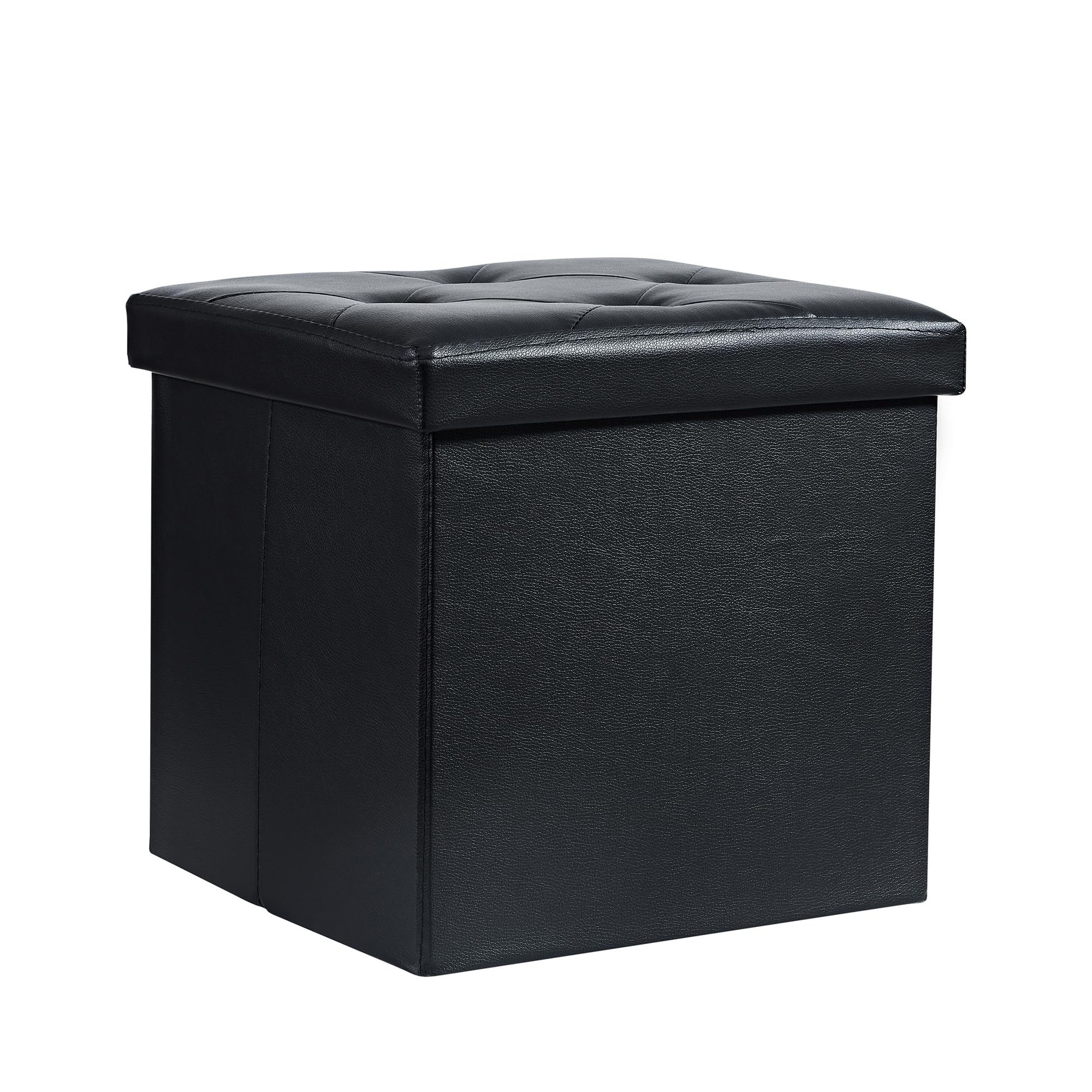 VECELO Storage Ottoman, Footrest Footstool, 15'' Folding Ottoman Small Square Cube Storage Chest for Living Room Utility Room Entryway, Holds up to 250 lb, Easy to Assemble, Black